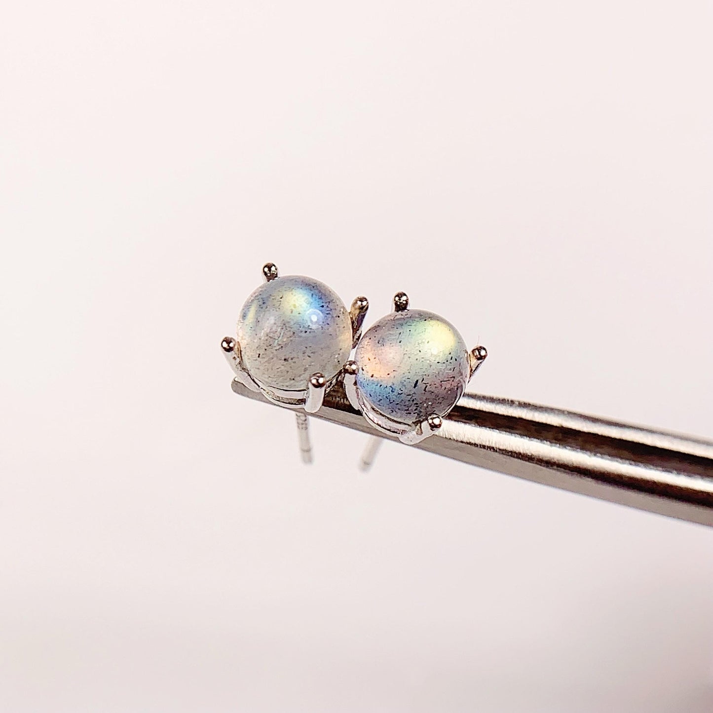 Labradorite Sterling Silver Earrings: 6mm Round, 18k Gold Plated