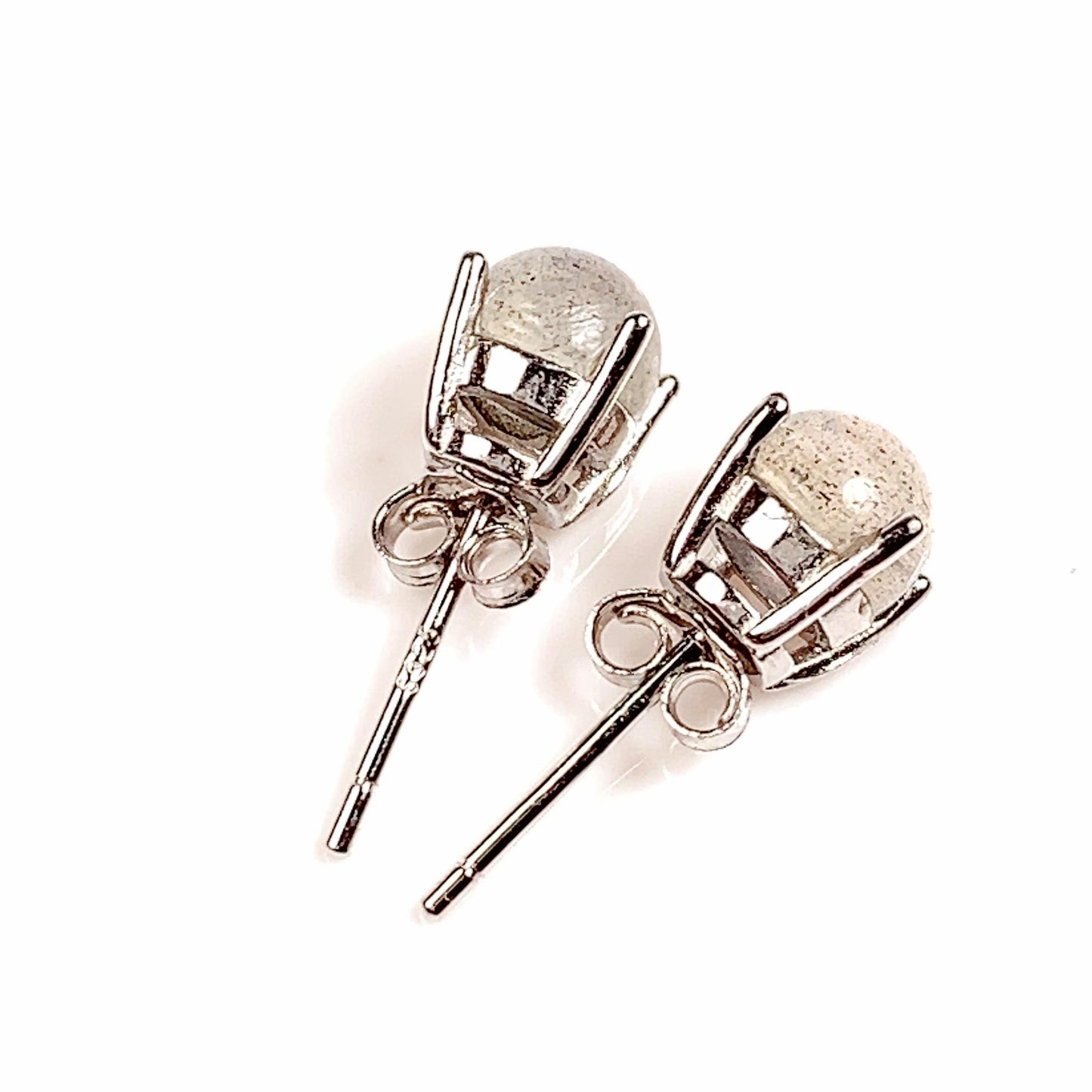 Labradorite Sterling Silver Earrings: 6mm Round, 18k Gold Plated