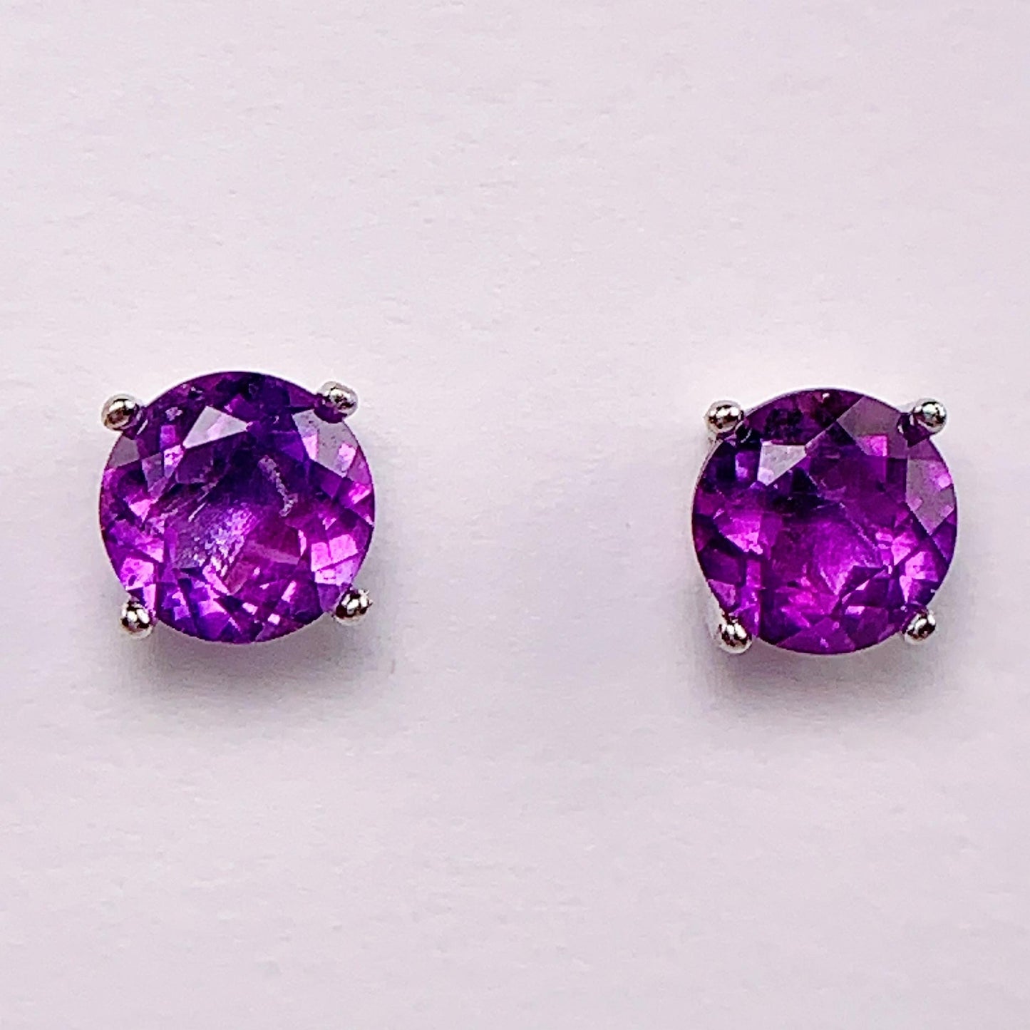 Amethyst Earrings: 18k Gold Plated Sterling Silver, 6mm Faceted Round Cut
