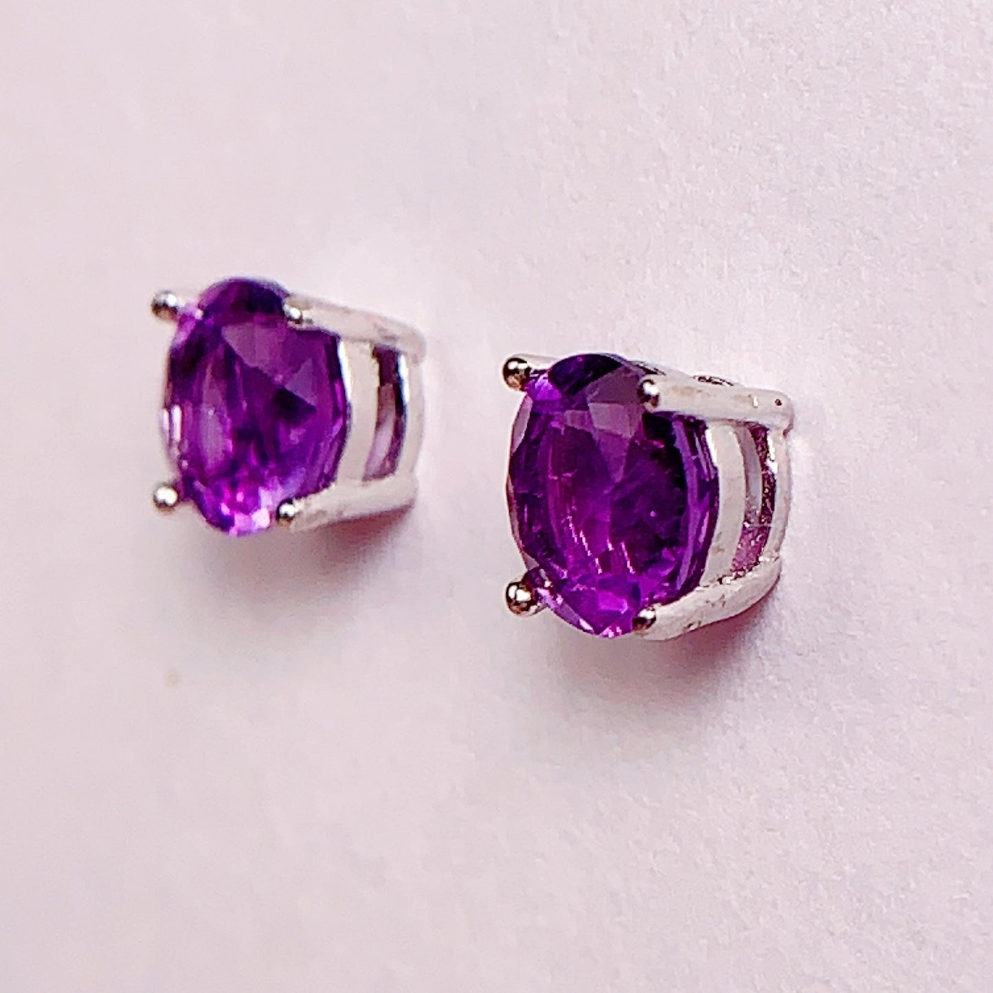 Amethyst Earrings: 18k Gold Plated Sterling Silver, 6mm Faceted Round Cut