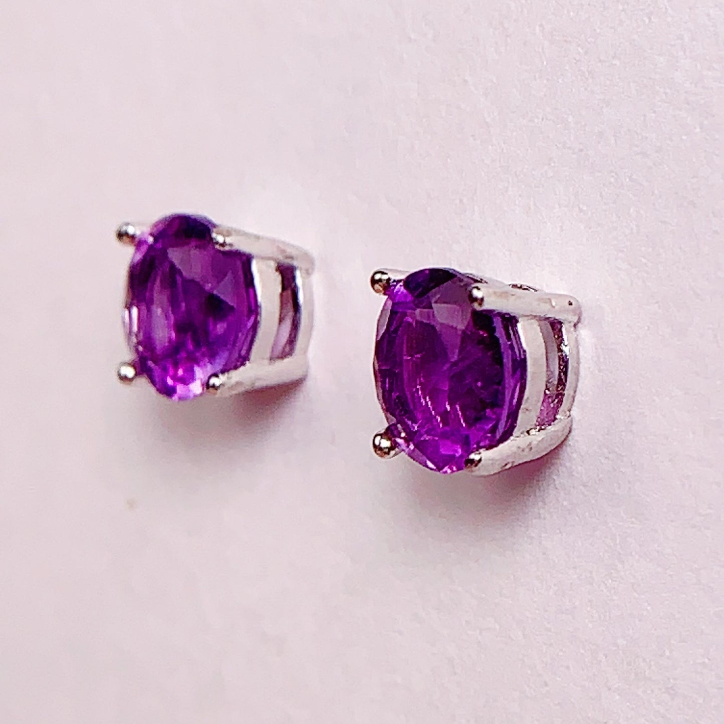 Amethyst Earrings: 18k Gold Plated Sterling Silver, 6mm Faceted Round Cut