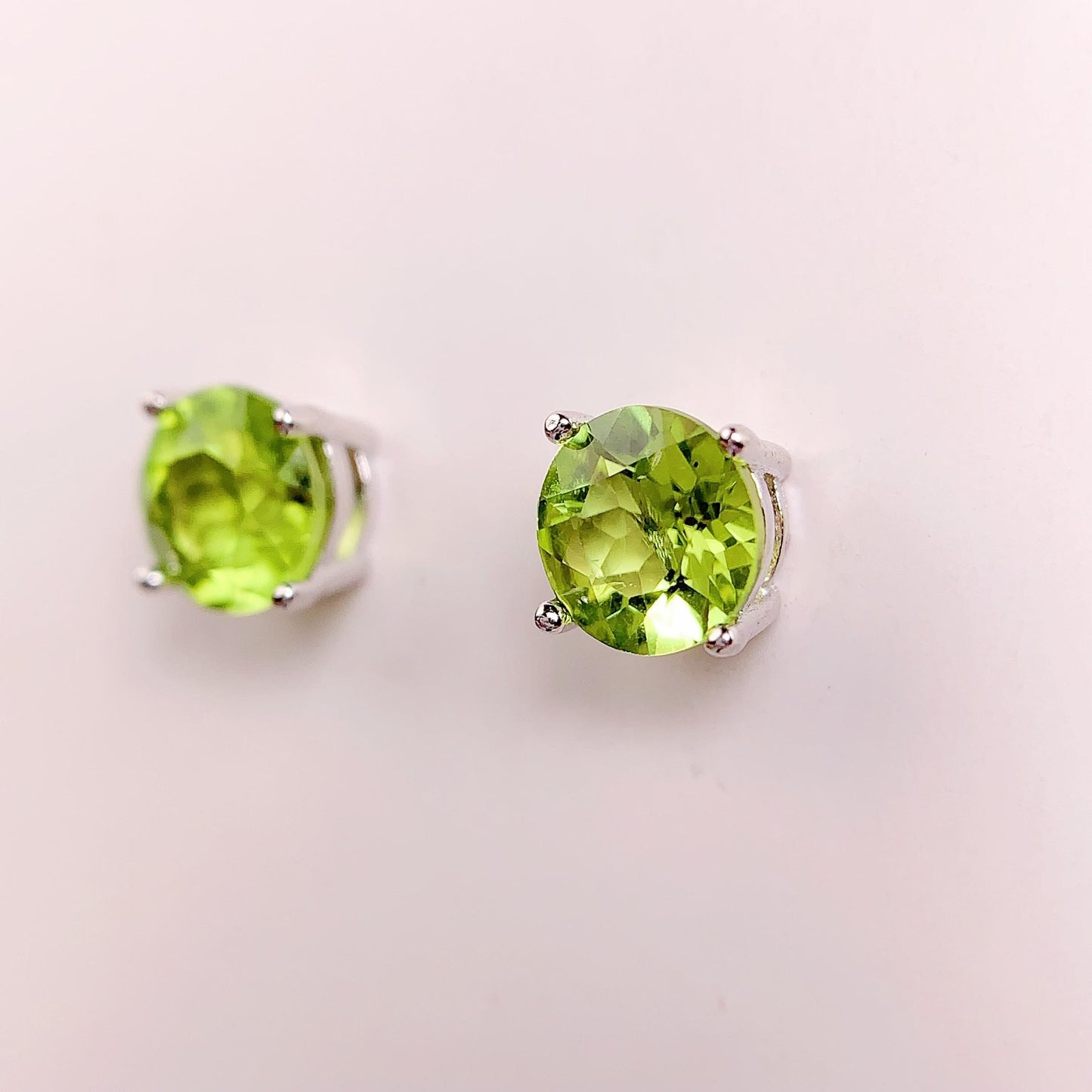 Green Peridot Earrings: 18k Gold Plated Sterling Silver Studs