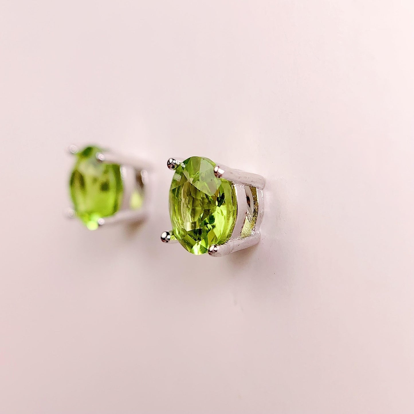 Green Peridot Earrings: 18k Gold Plated Sterling Silver Studs