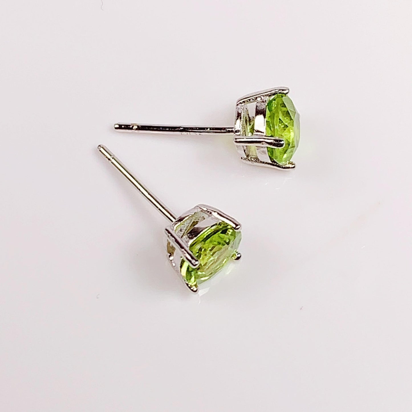 Green Peridot Earrings: 18k Gold Plated Sterling Silver Studs