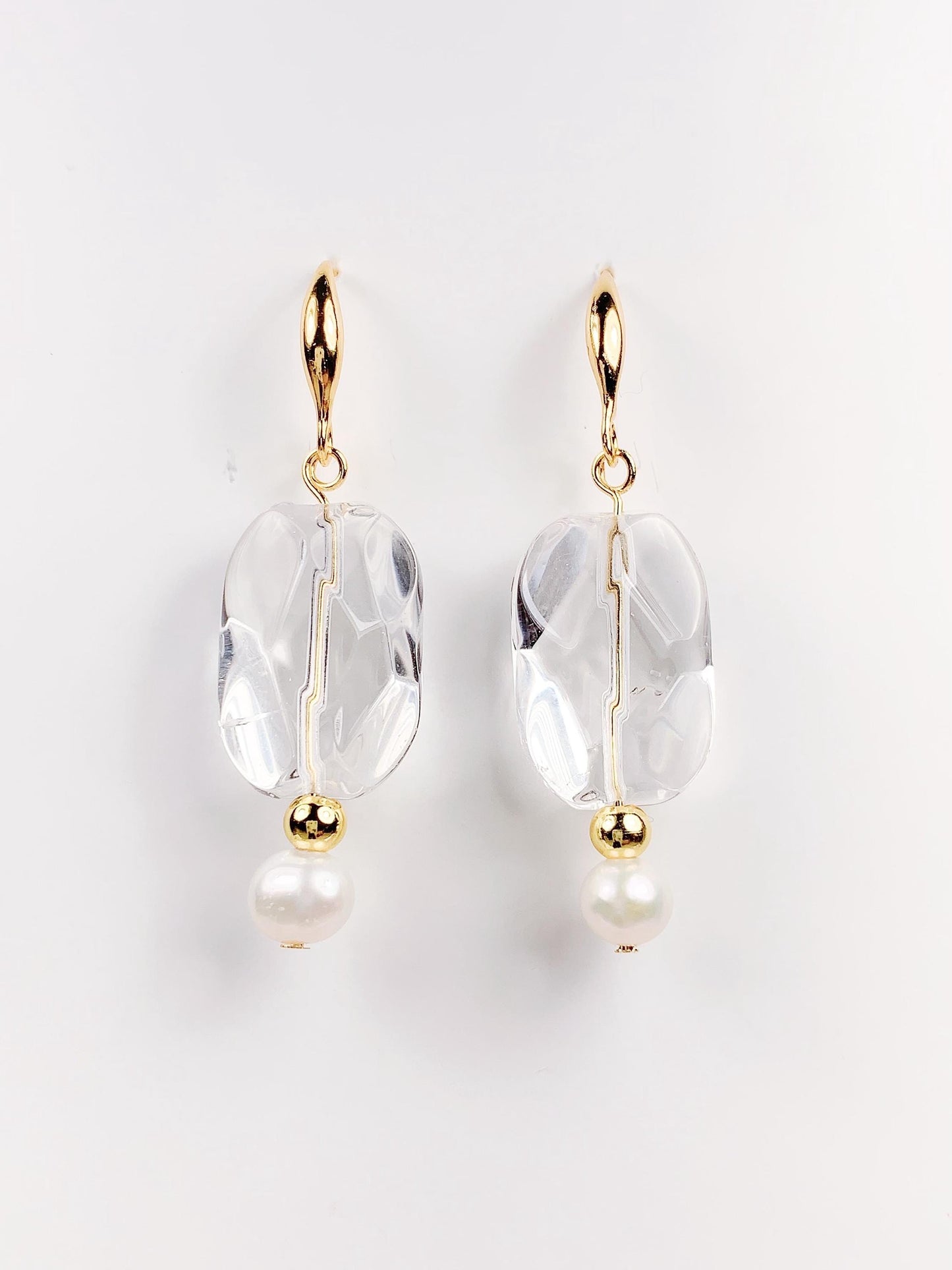 14K Gold Filled Pearl & Quartz Earrings: Natural Freshwater Pearl