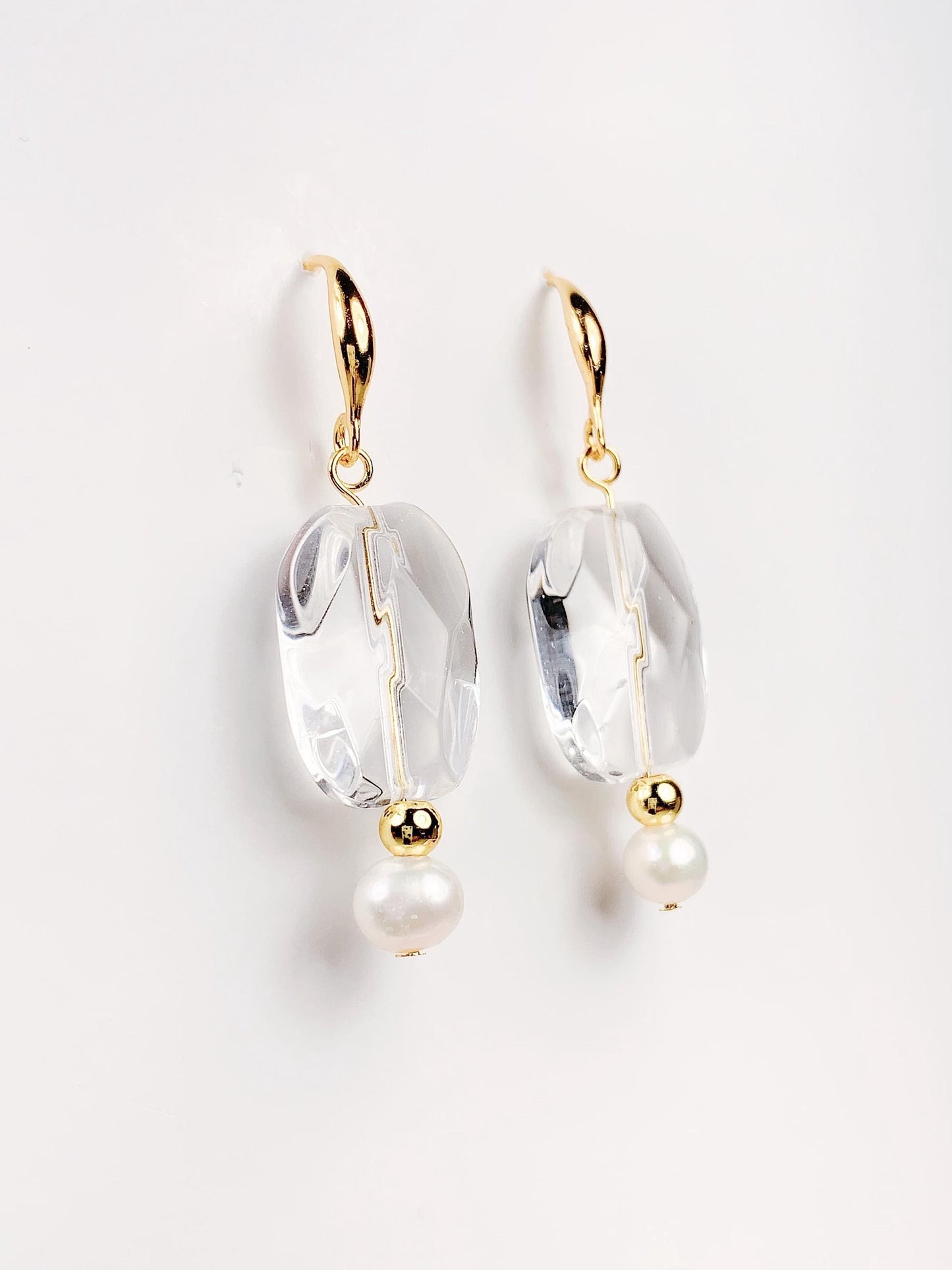 14K Gold Filled Pearl & Quartz Earrings: Natural Freshwater Pearl