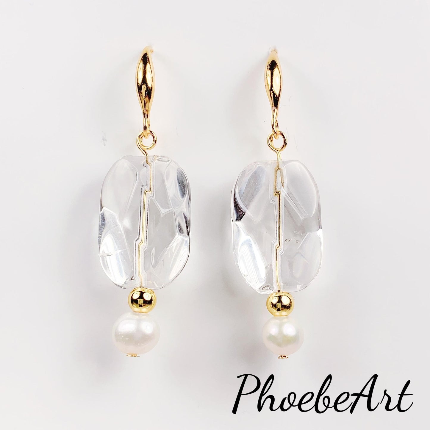 14K Gold Filled Pearl & Quartz Earrings: Natural Freshwater Pearl