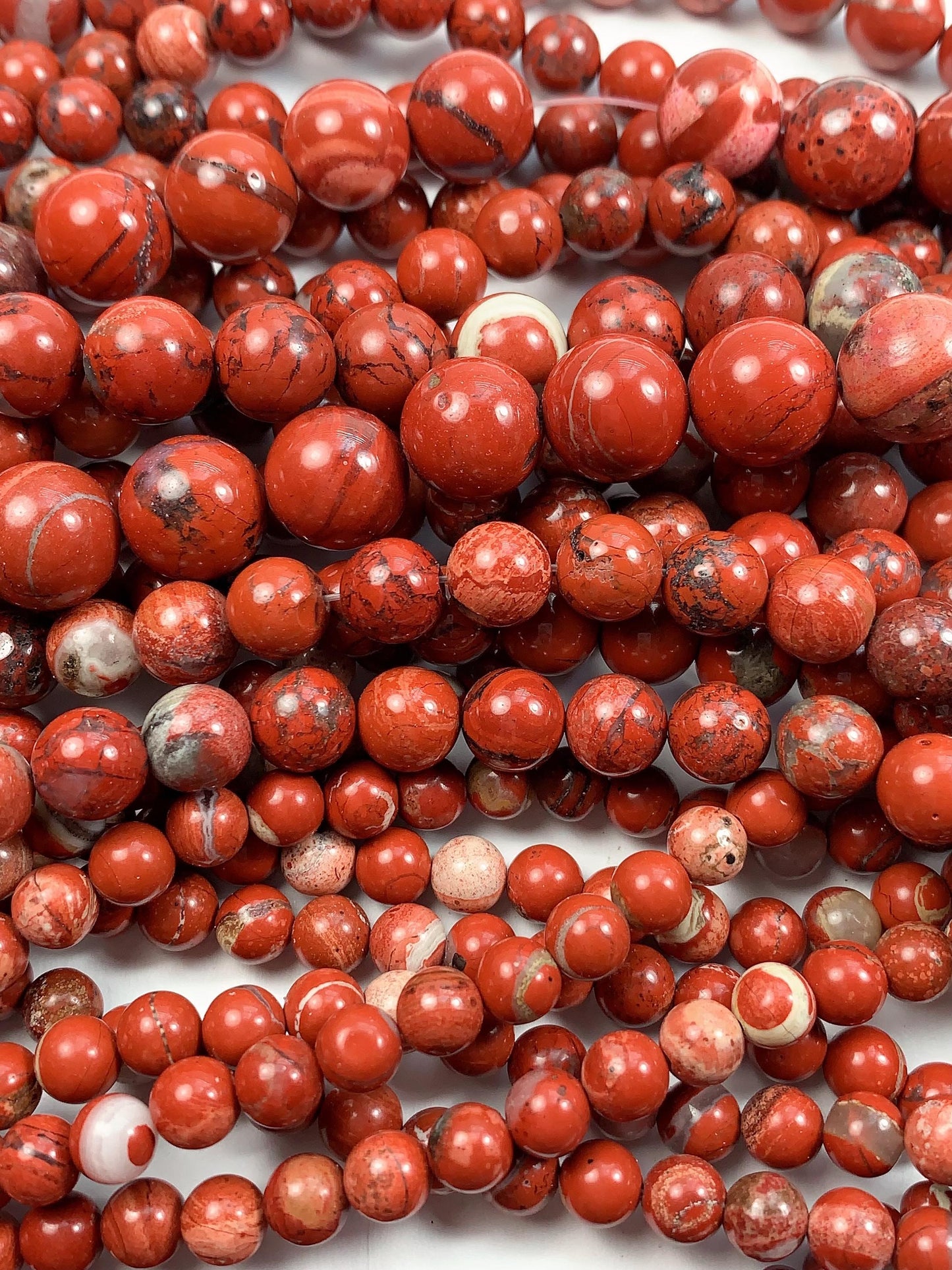 Red Stripe Jasper Beads: Natural Smooth Round Gemstone Strand