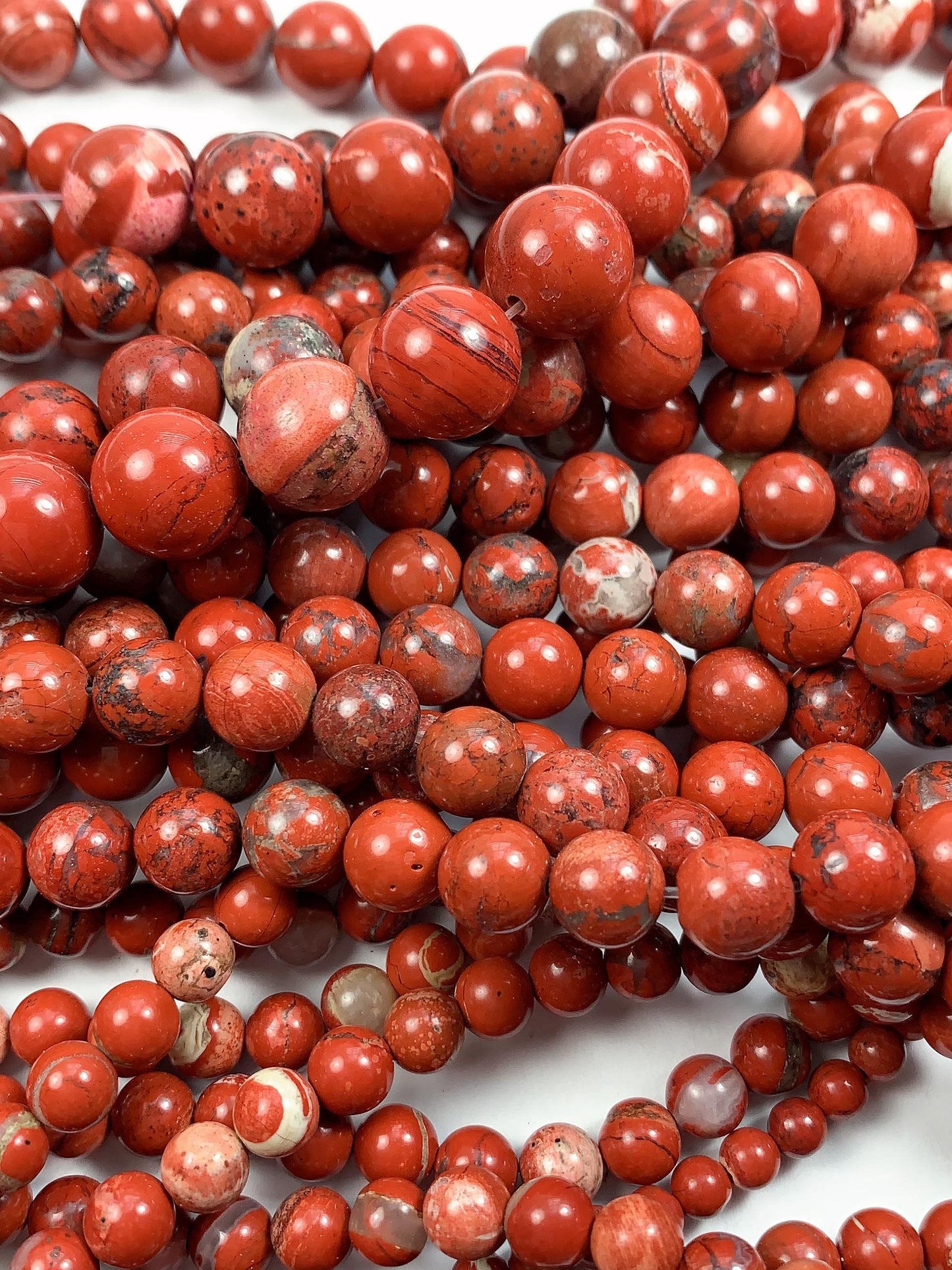 Red Stripe Jasper Beads: Natural Smooth Round Gemstone Strand