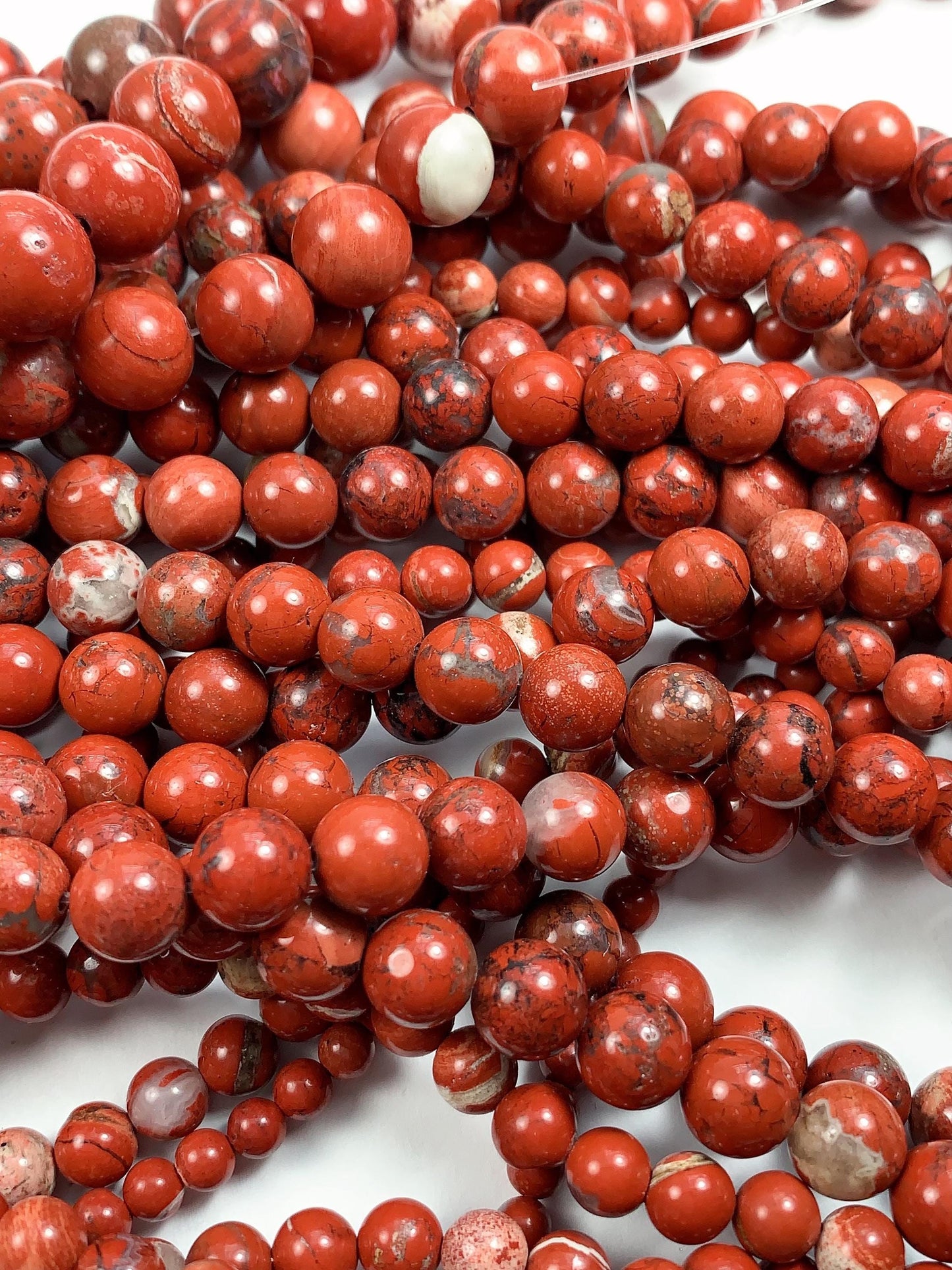 Red Stripe Jasper Beads: Natural Smooth Round Gemstone Strand