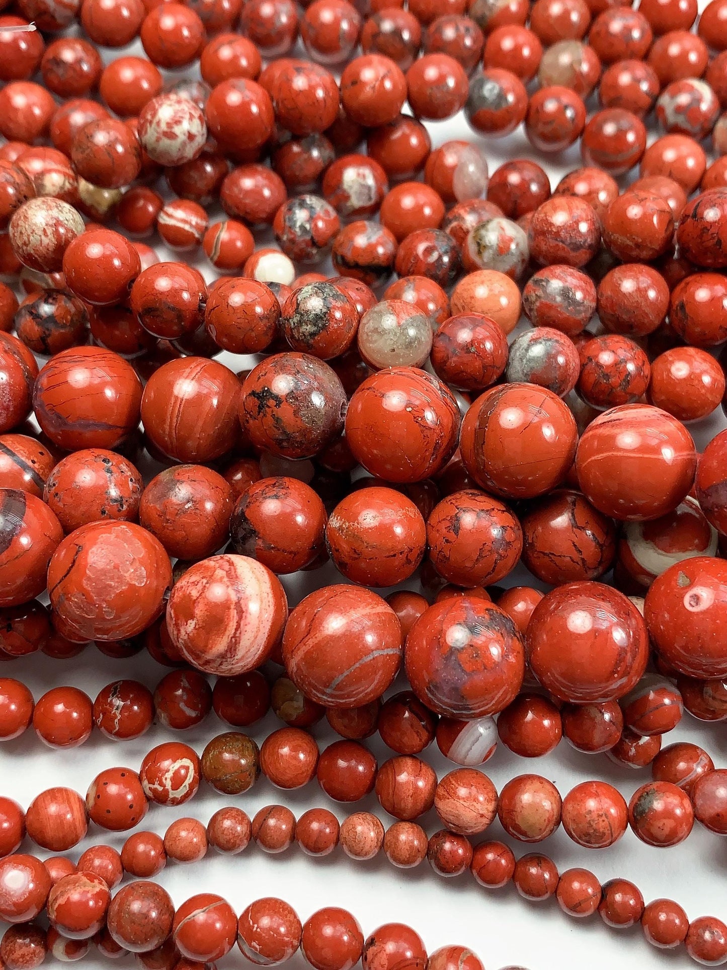 Red Stripe Jasper Beads: Natural Smooth Round Gemstone Strand