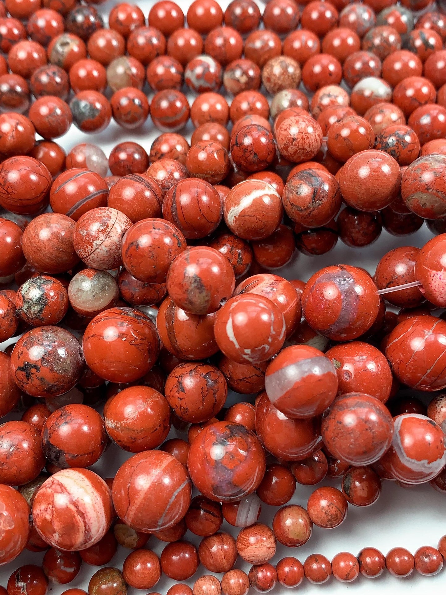 Red Stripe Jasper Beads: Natural Smooth Round Gemstone Strand