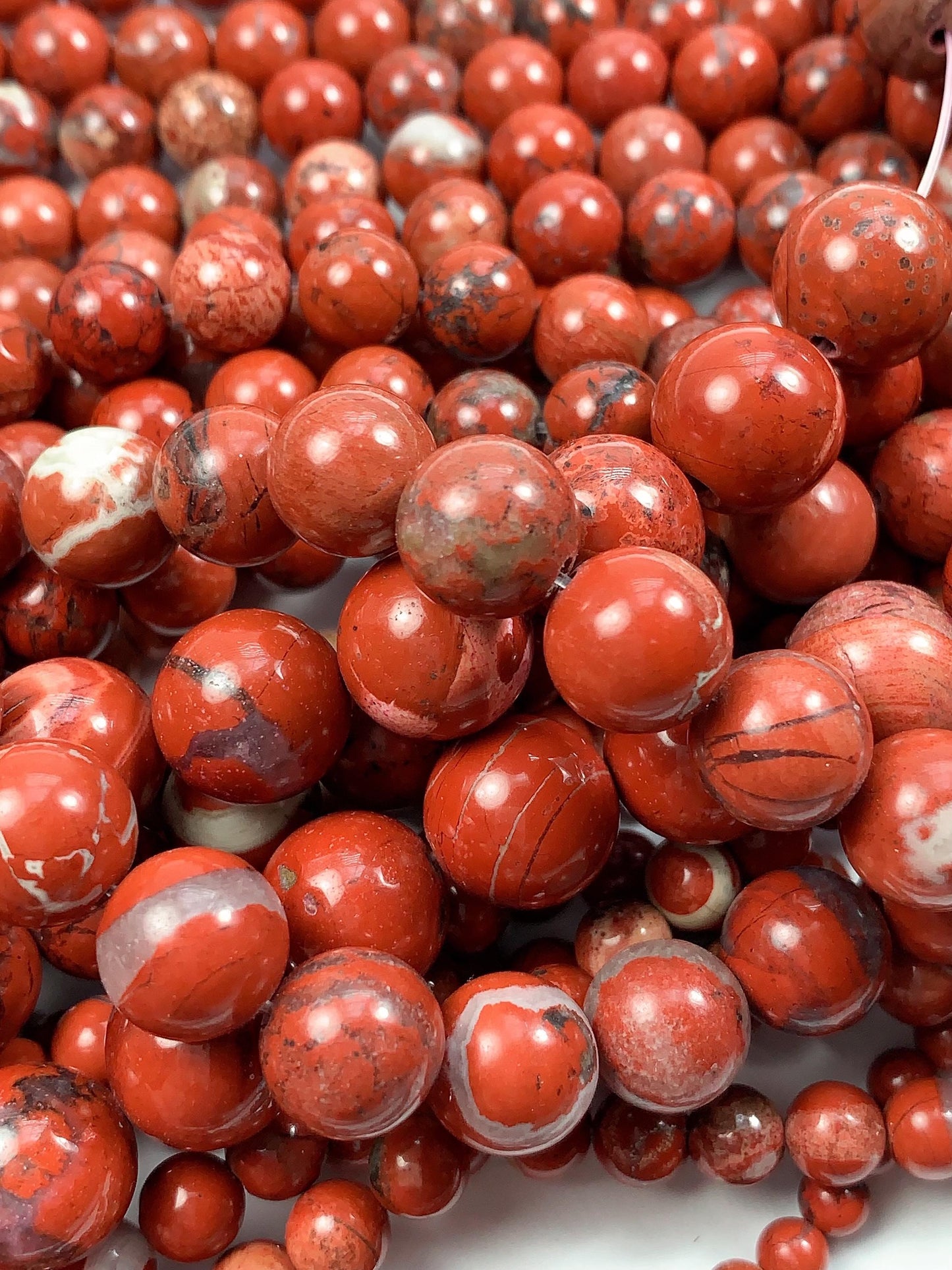 Red Stripe Jasper Beads: Natural Smooth Round Gemstone Strand