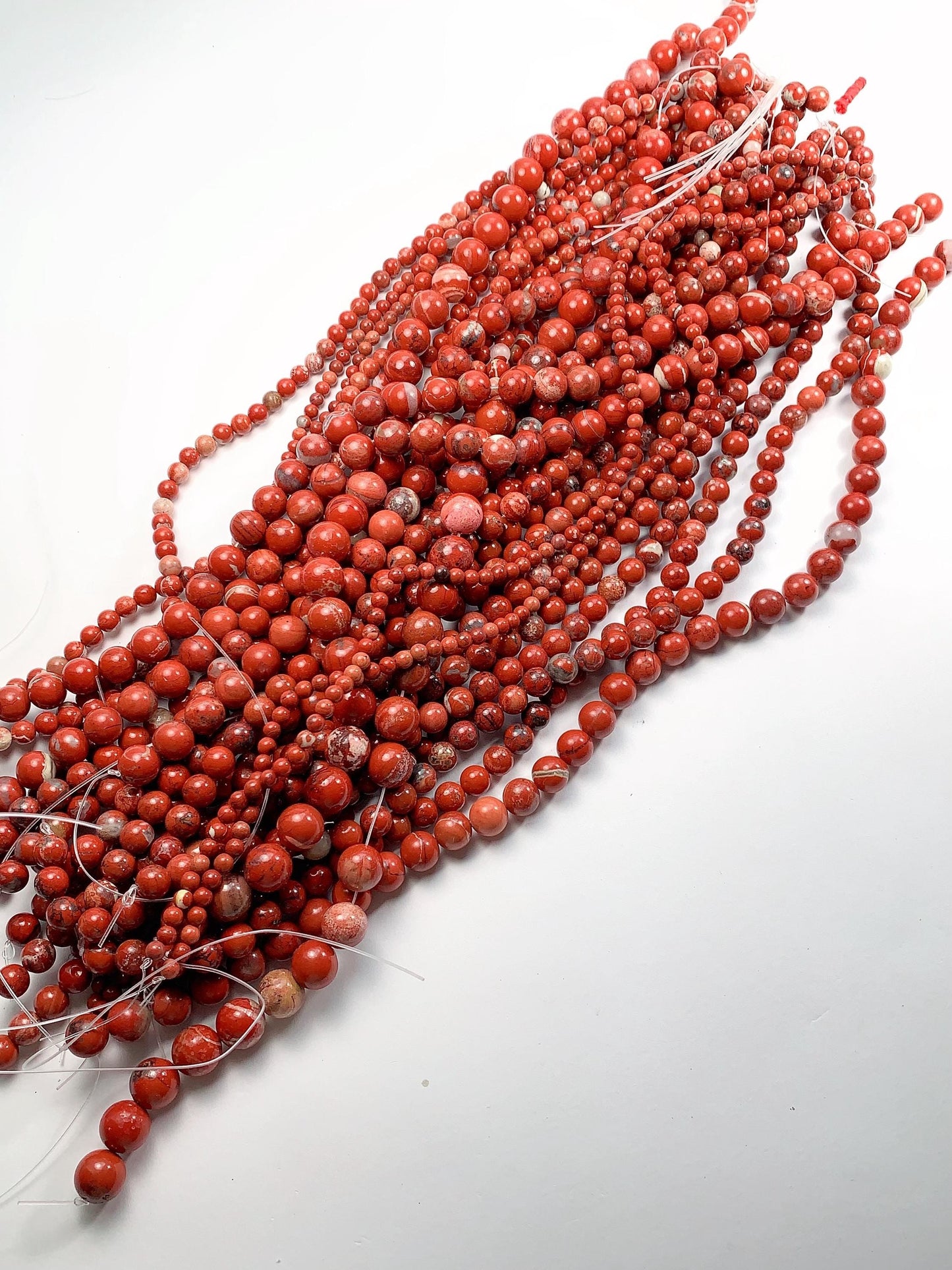 Red Stripe Jasper Beads: Natural Smooth Round Gemstone Strand