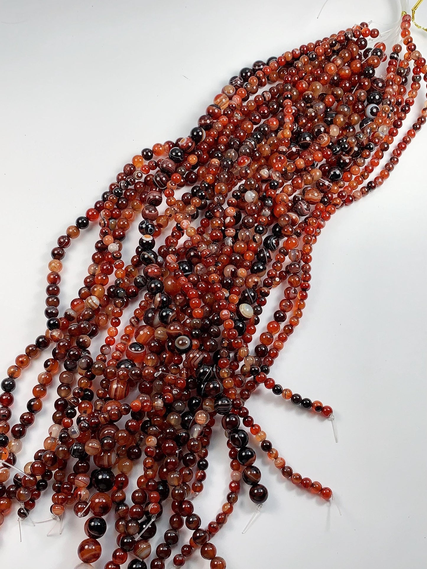 Red & Black Striped Agate Beads: Natural Gemstone Strand (15.5")