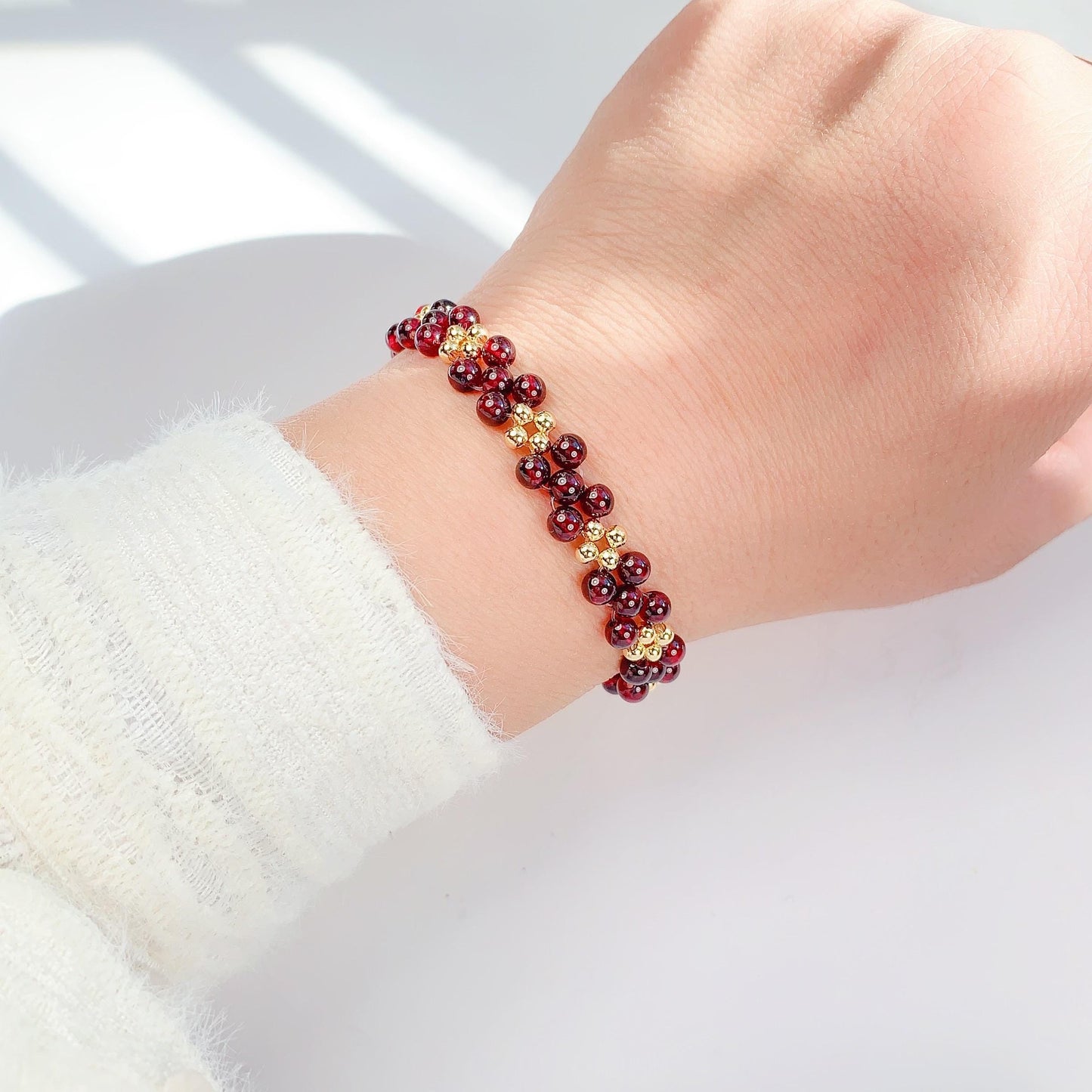 Natural Red Garnet Bracelet: 14K Gold Filled, January Birthstone
