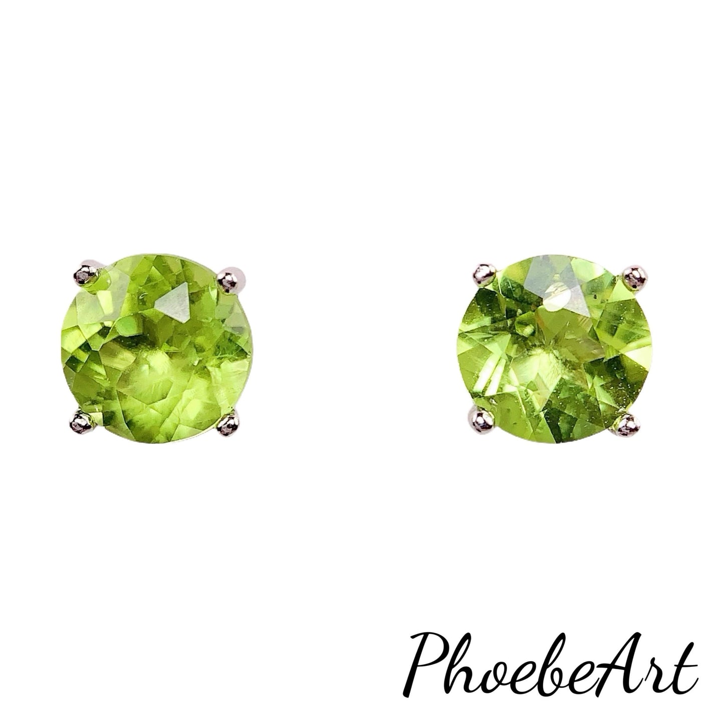 Green Peridot Earrings: 18k Gold Plated Sterling Silver Studs