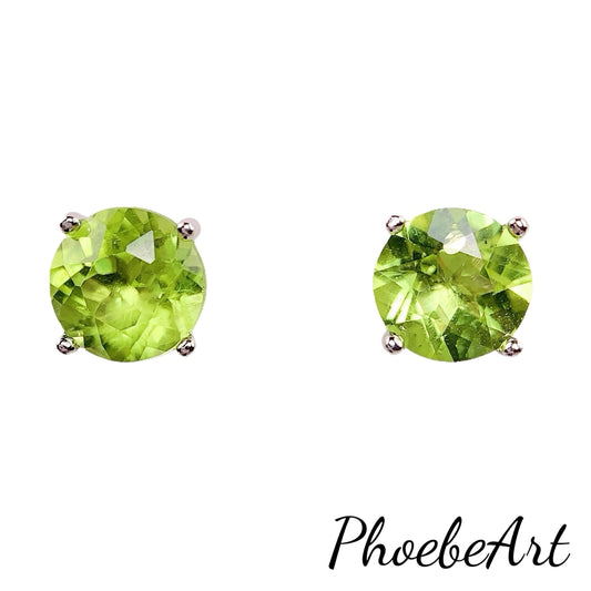 Green Peridot Earrings: 18k Gold Plated Sterling Silver Studs