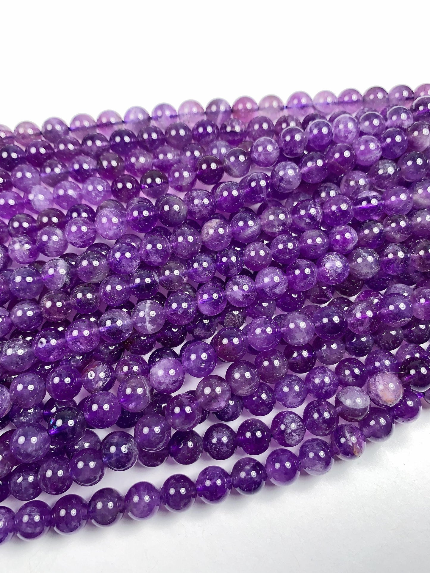 8mm Wholesale Natural Purple Amethyst White Stripes Quartz Smooth Round Beads 15.5" Strand