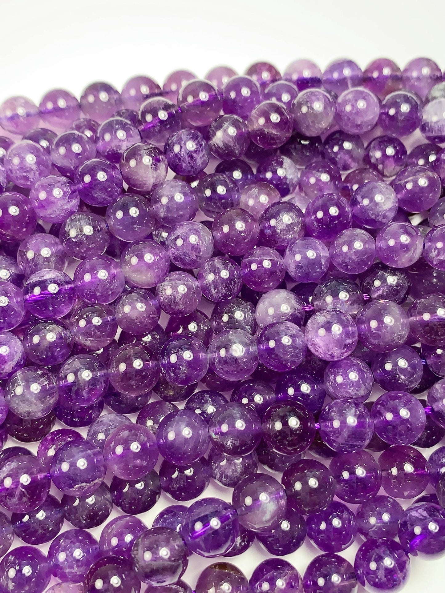 8mm Wholesale Natural Purple Amethyst White Stripes Quartz Smooth Round Beads 15.5" Strand