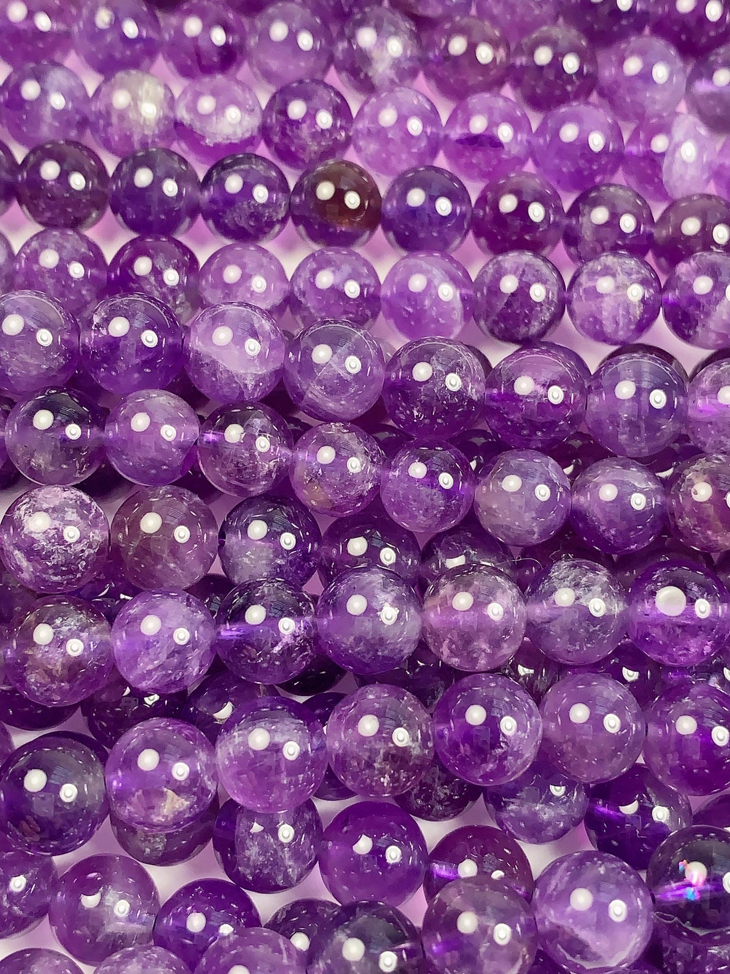 8mm Wholesale Natural Purple Amethyst White Stripes Quartz Smooth Round Beads 15.5" Strand