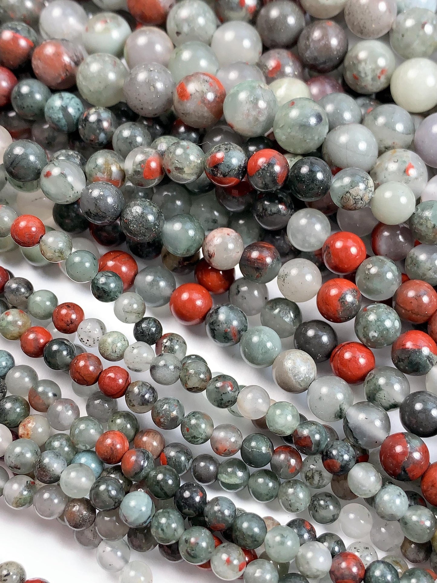 Natural Red Africa Bloodstone Smooth Round Beads - 15.5" Strand
