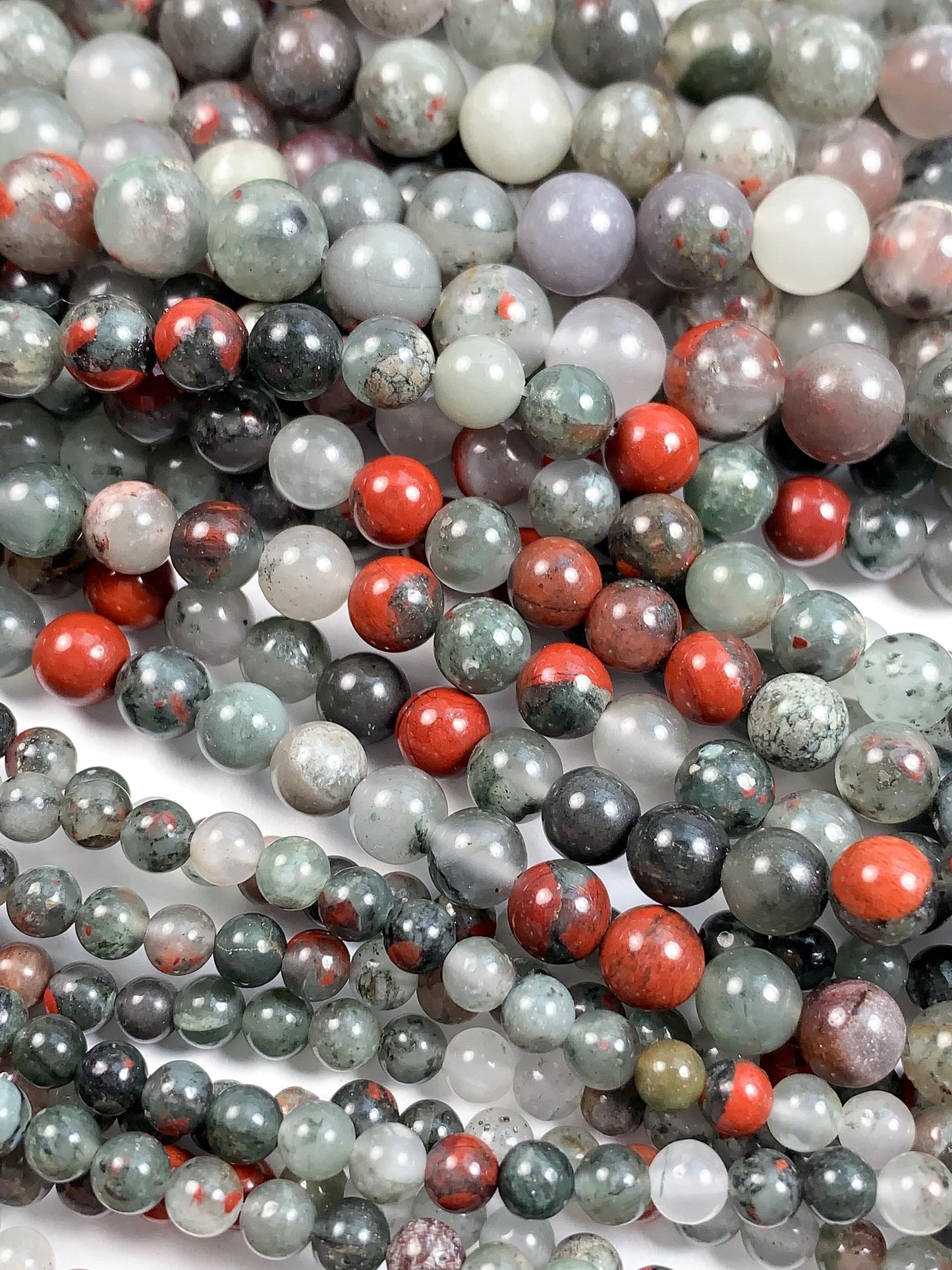Natural Red Africa Bloodstone Smooth Round Beads - 15.5" Strand