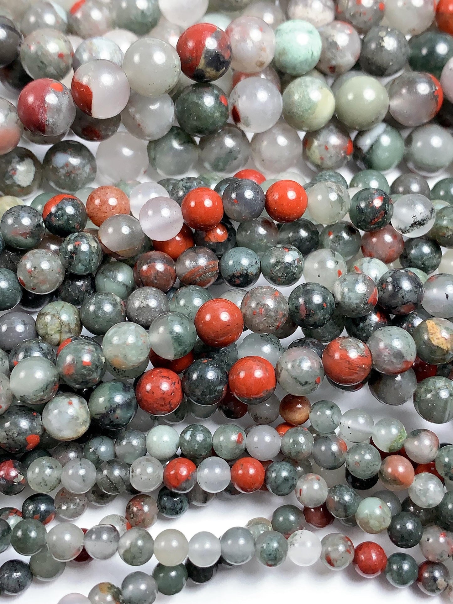 Natural Red Africa Bloodstone Smooth Round Beads - 15.5" Strand