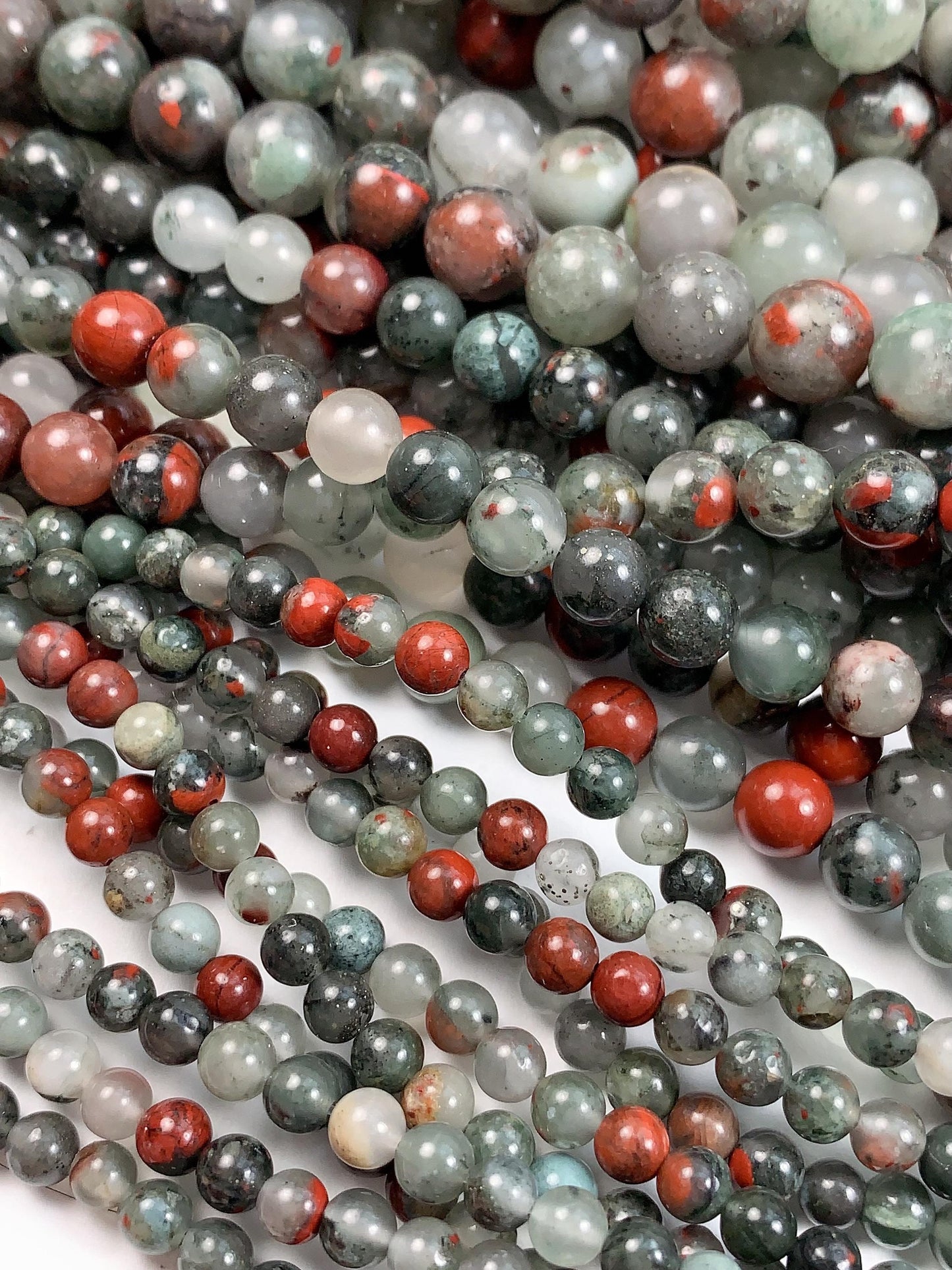Natural Red Africa Bloodstone Smooth Round Beads - 15.5" Strand