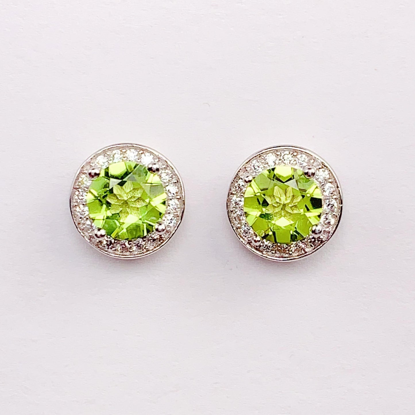 Green Peridot Earrings: 18k Gold Plated Sterling Silver Studs