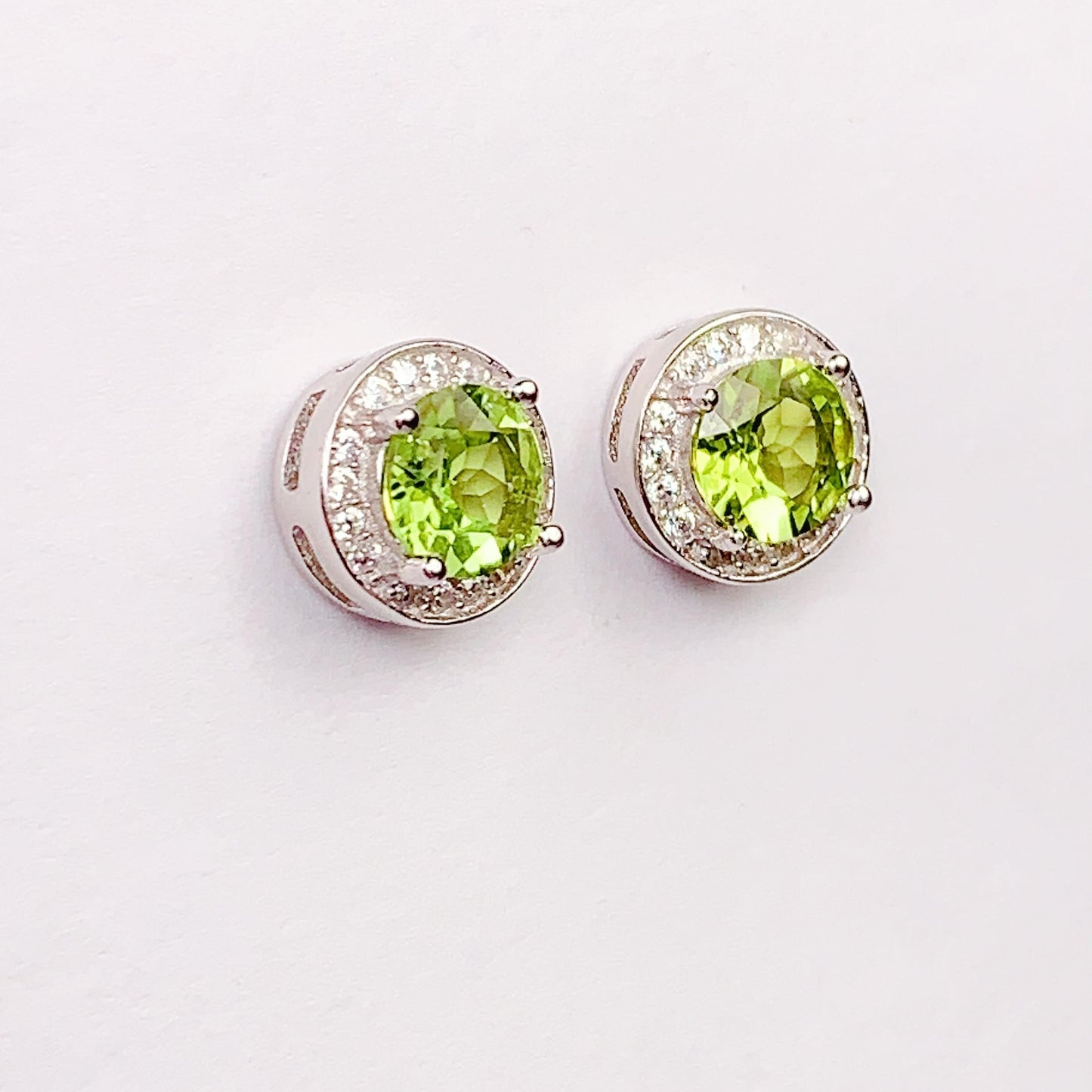 Green Peridot Earrings: 18k Gold Plated Sterling Silver Studs
