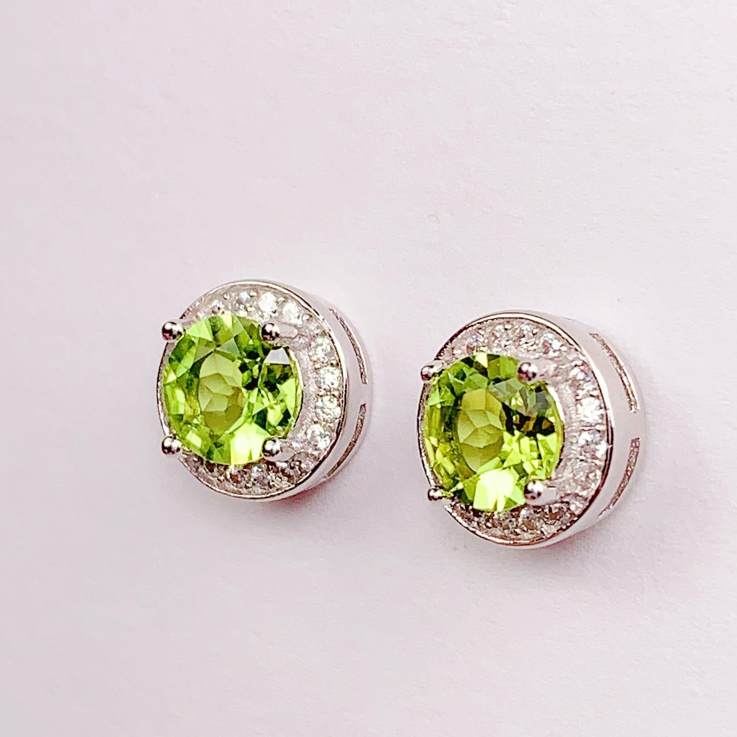 Green Peridot Earrings: 18k Gold Plated Sterling Silver Studs