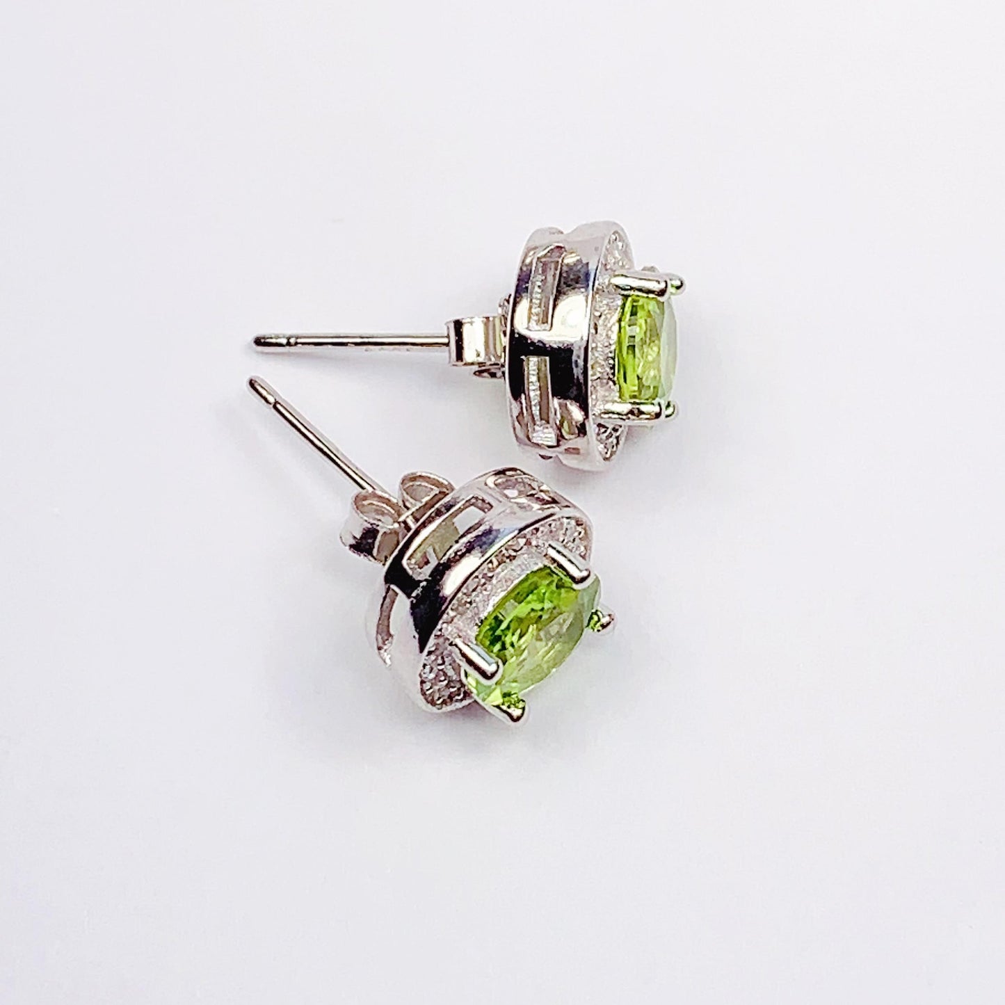 Green Peridot Earrings: 18k Gold Plated Sterling Silver Studs