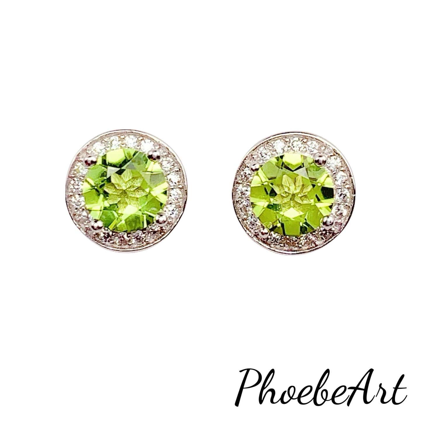 Green Peridot Earrings: 18k Gold Plated Sterling Silver Studs
