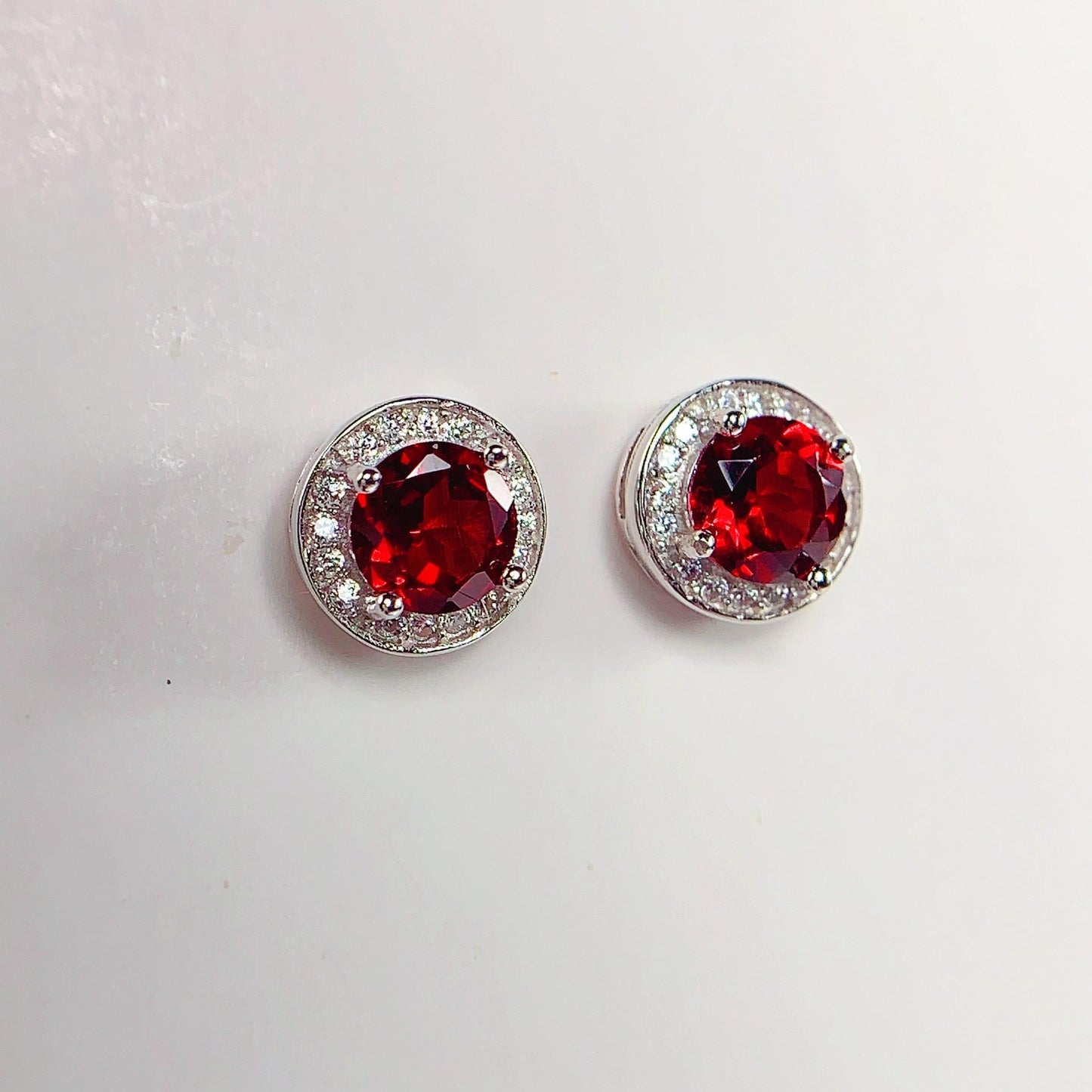 Red Garnet Sterling Silver Earrings: 18k Gold Plated, AAA Grade