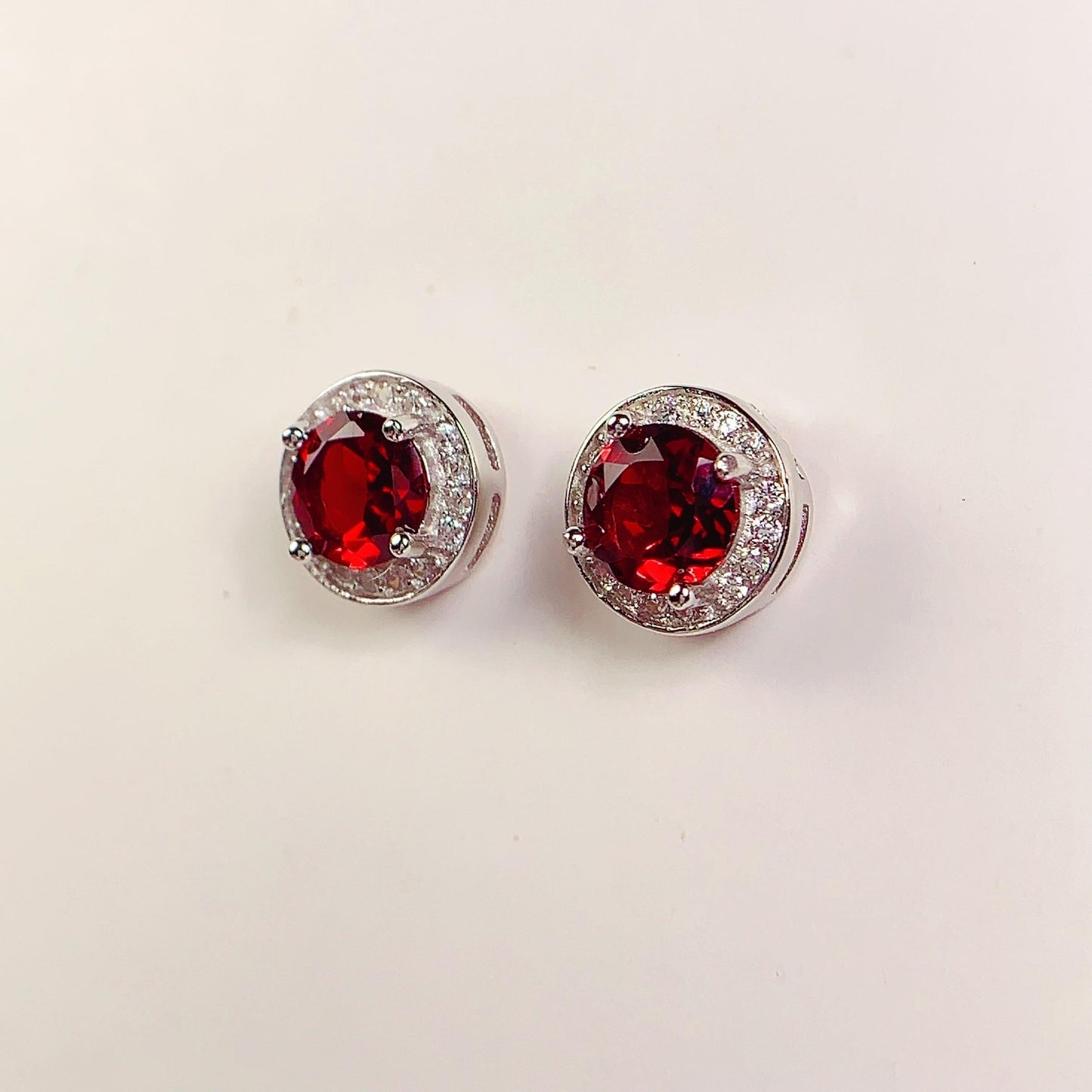 Red Garnet Sterling Silver Earrings: 18k Gold Plated, AAA Grade