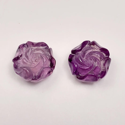 15mm Good Detail Carved  Natural Purple Amethyst Beads Loose Gems Gemstone Flowers Peony cut
