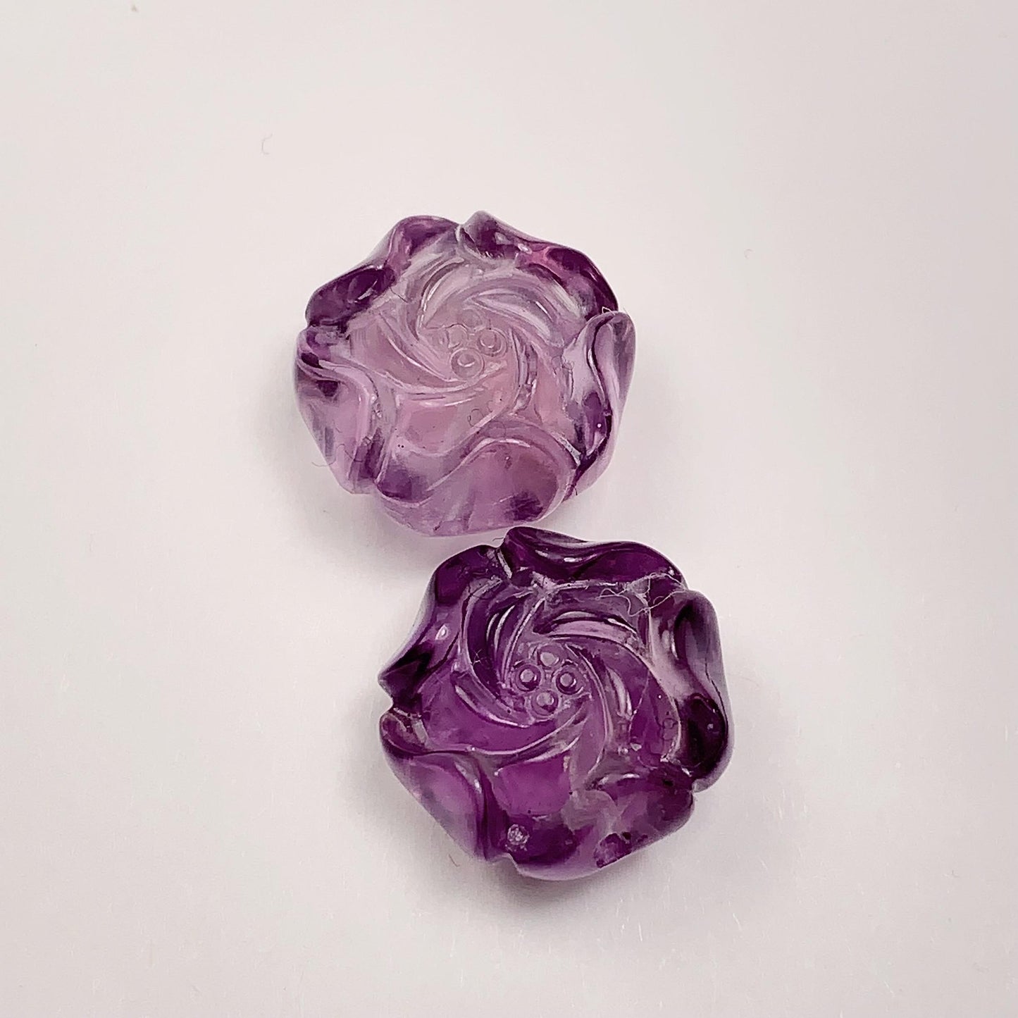 15mm Good Detail Carved  Natural Purple Amethyst Beads Loose Gems Gemstone Flowers Peony cut