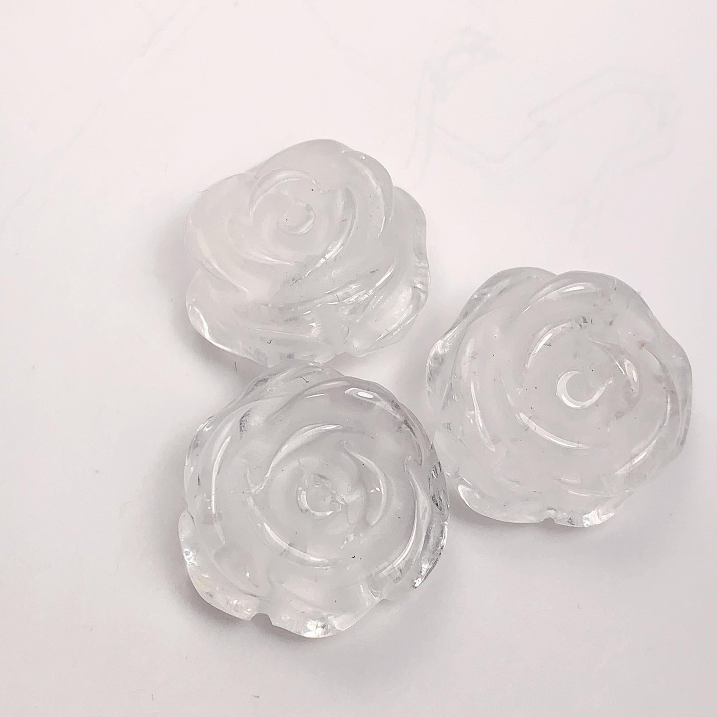 21mm Carved Quartz Crystal Rose Beads: Natural Clear Gemstone
