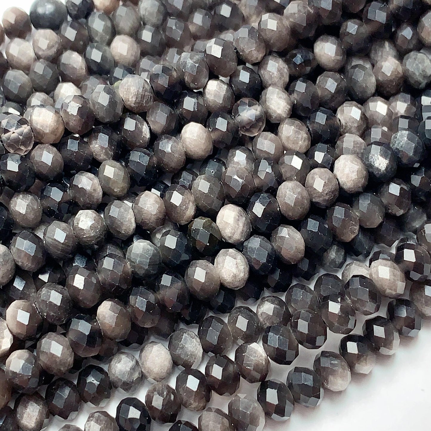 5x4mm Grade AAA+ Genuine Natural Black Silver Obsidian Faceted Rondelle Beads 15.5" Strand Gold