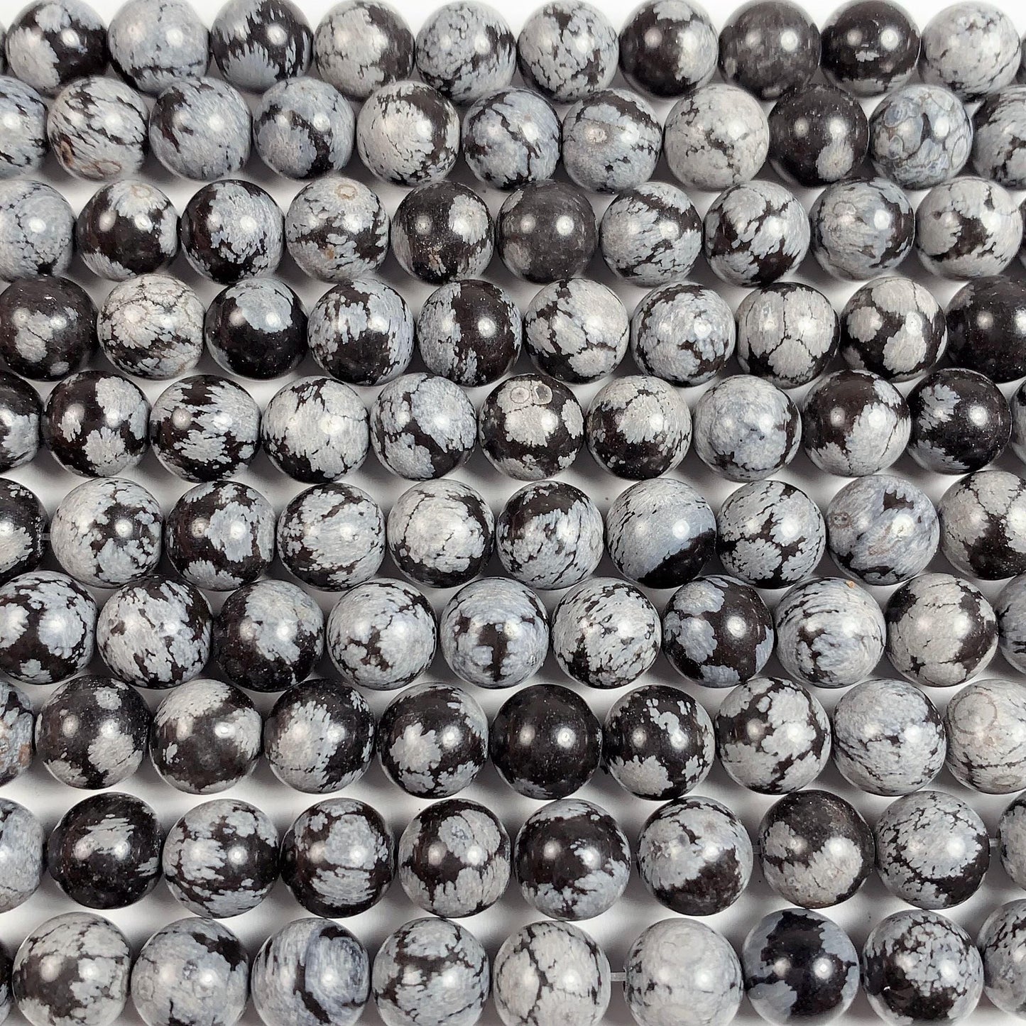 AAA Snowflake Obsidian Smooth Round Beads: Natural Black White Gemstone, 15.5" Strand