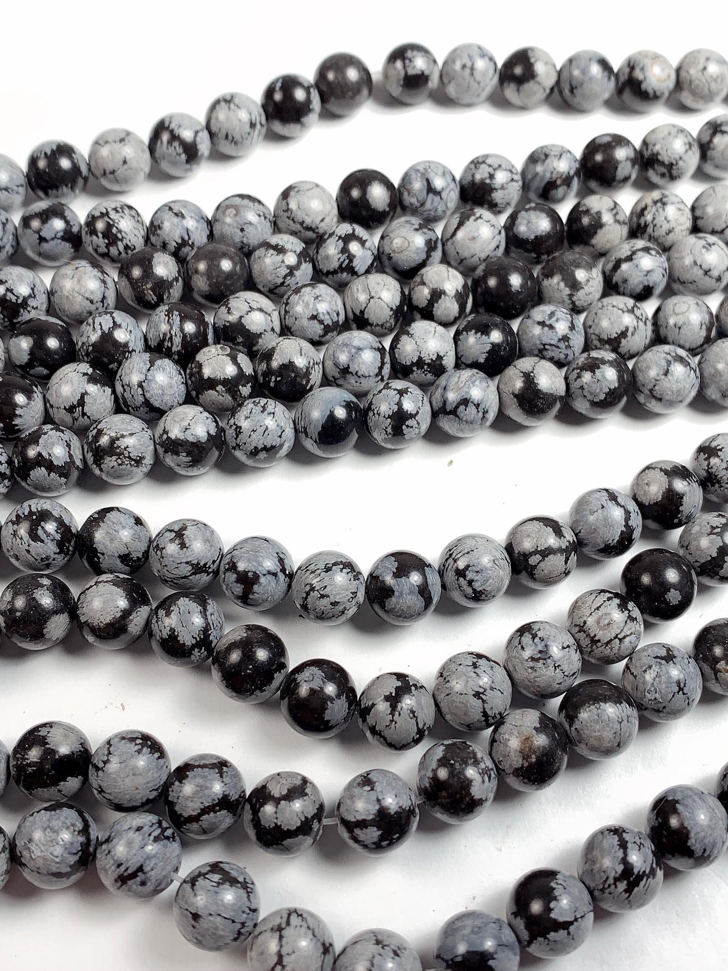 AAA Snowflake Obsidian Smooth Round Beads: Natural Black White Gemstone, 15.5" Strand