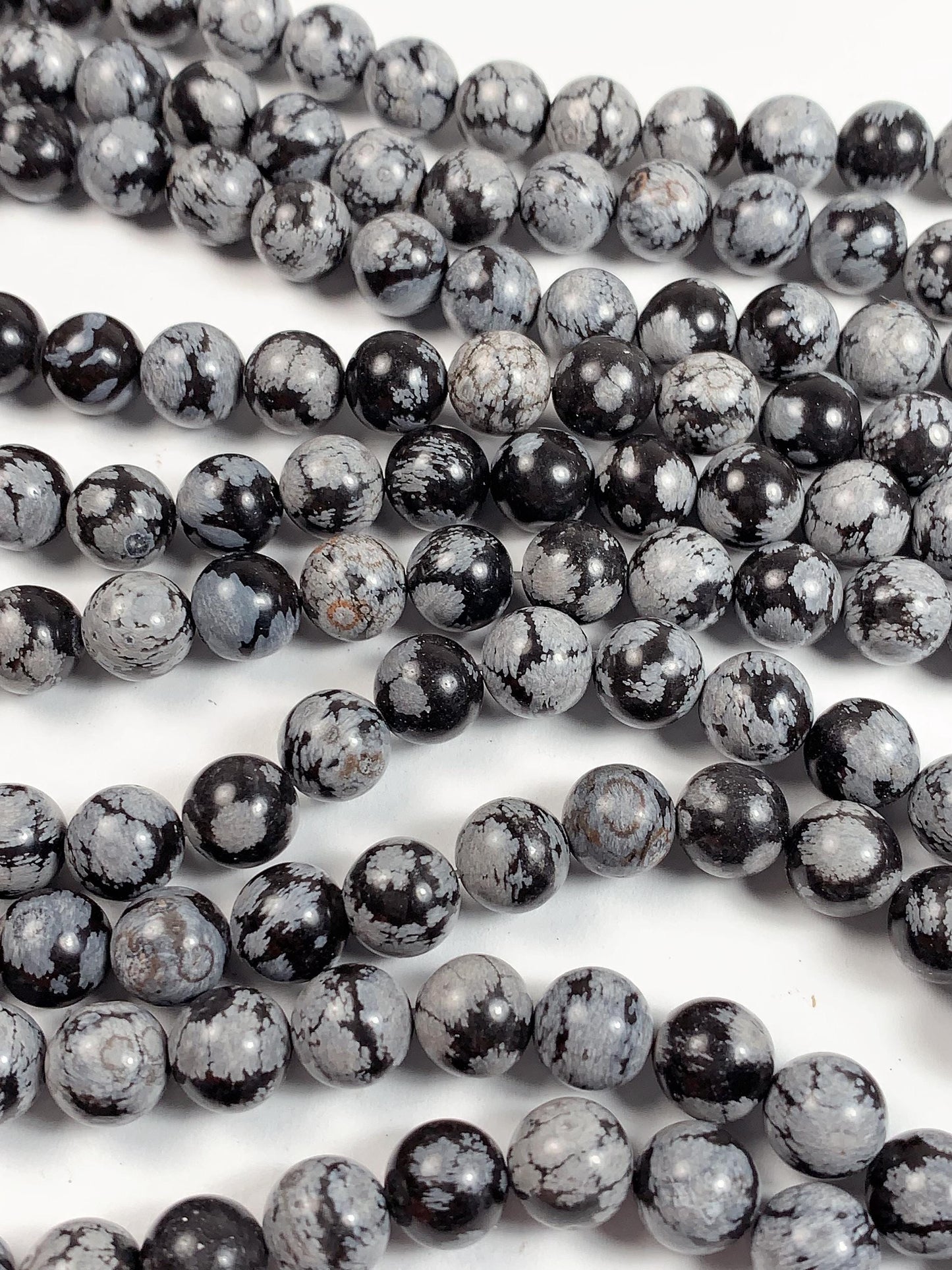 AAA Snowflake Obsidian Smooth Round Beads: Natural Black White Gemstone, 15.5" Strand