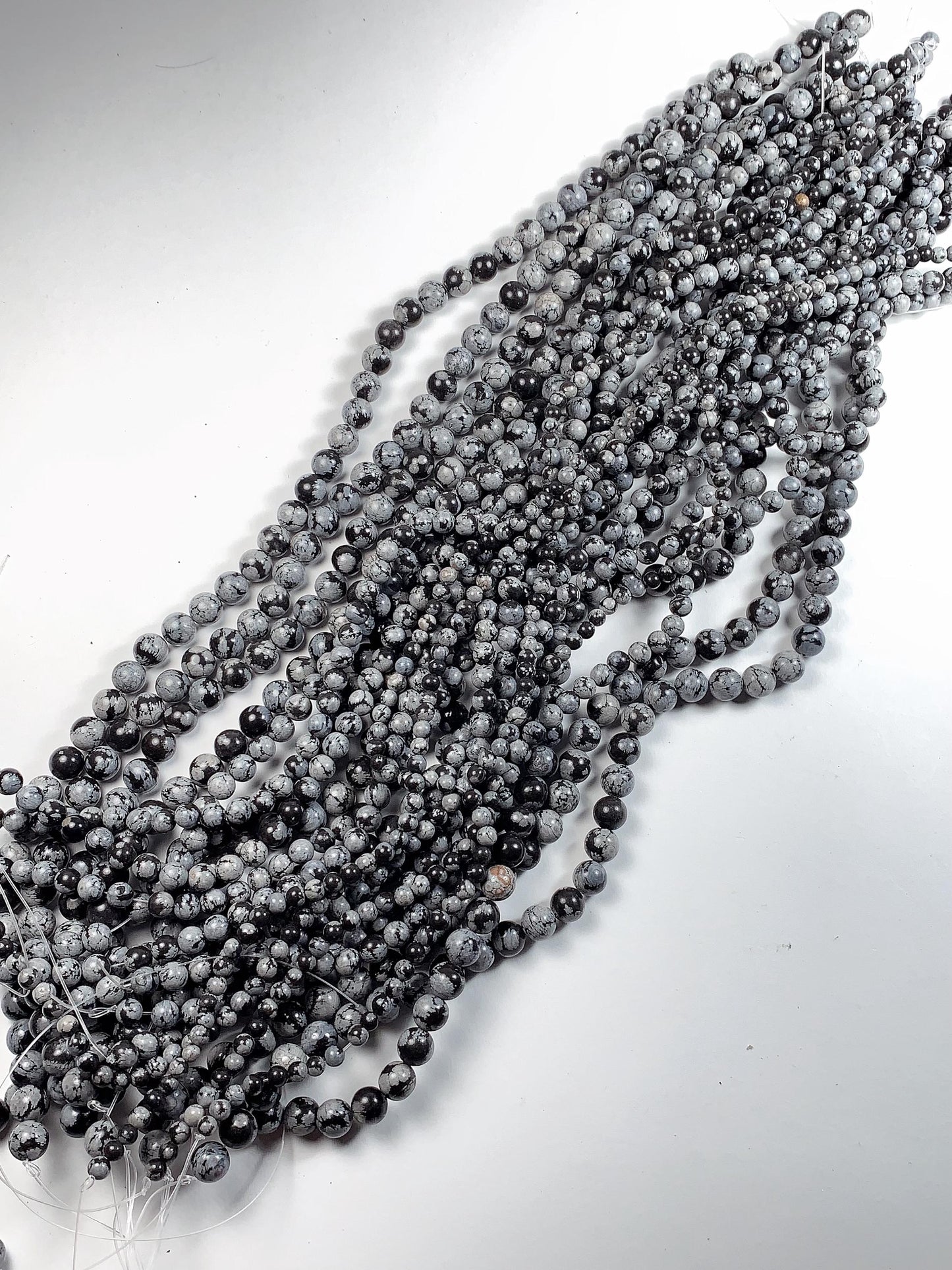 AAA Snowflake Obsidian Smooth Round Beads: Natural Black White Gemstone, 15.5" Strand
