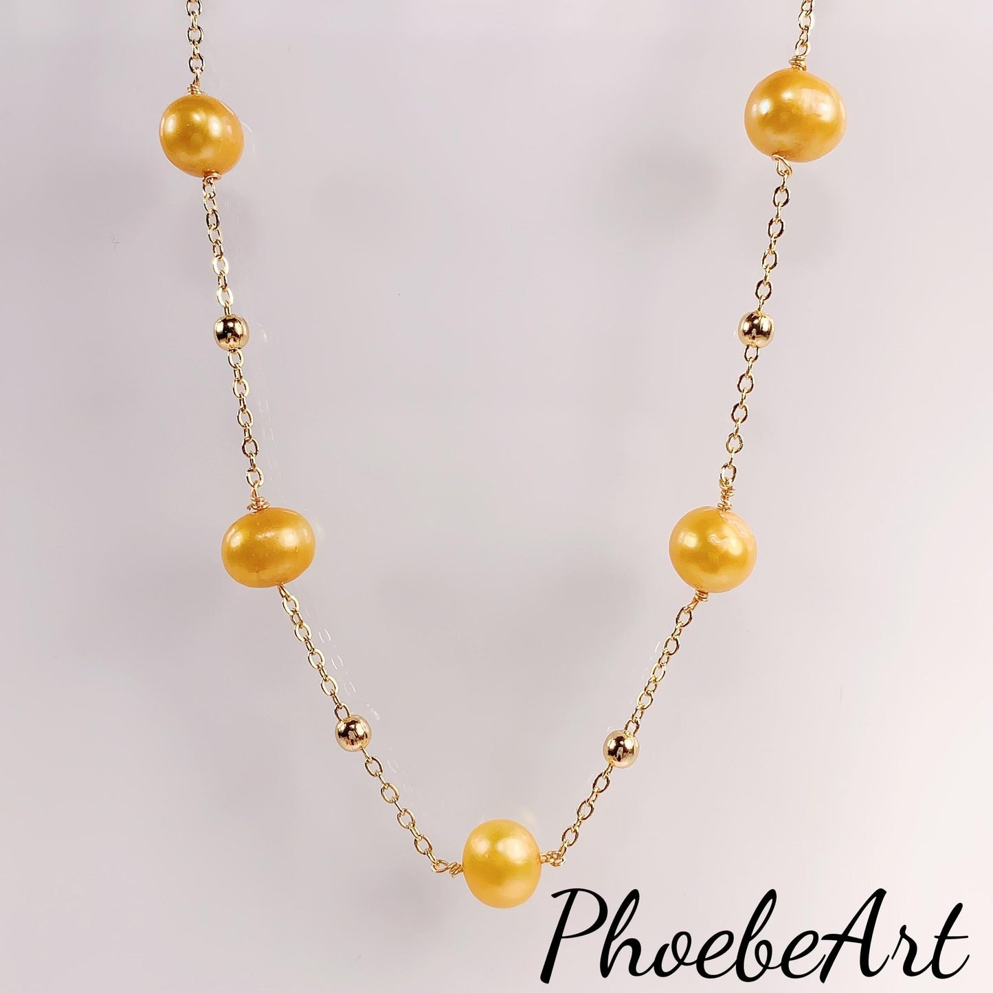Gold Freshwater Pearl Necklace: 14K Gold Filled Chain, 21 Inch
