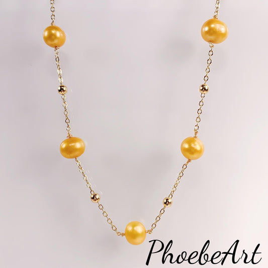 Gold Freshwater Pearl Necklace: 14K Gold Filled Chain, 21 Inch