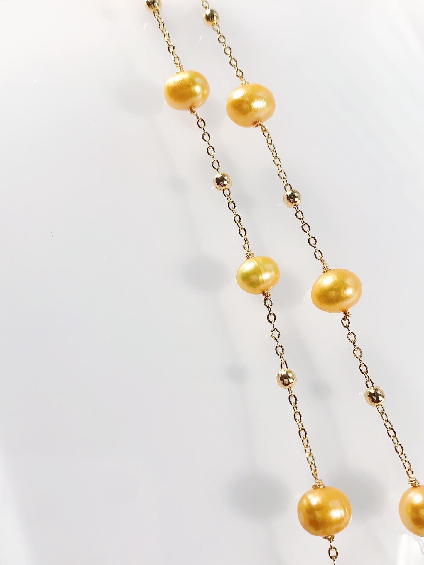 Gold Freshwater Pearl Necklace: 14K Gold Filled Chain, 21 Inch