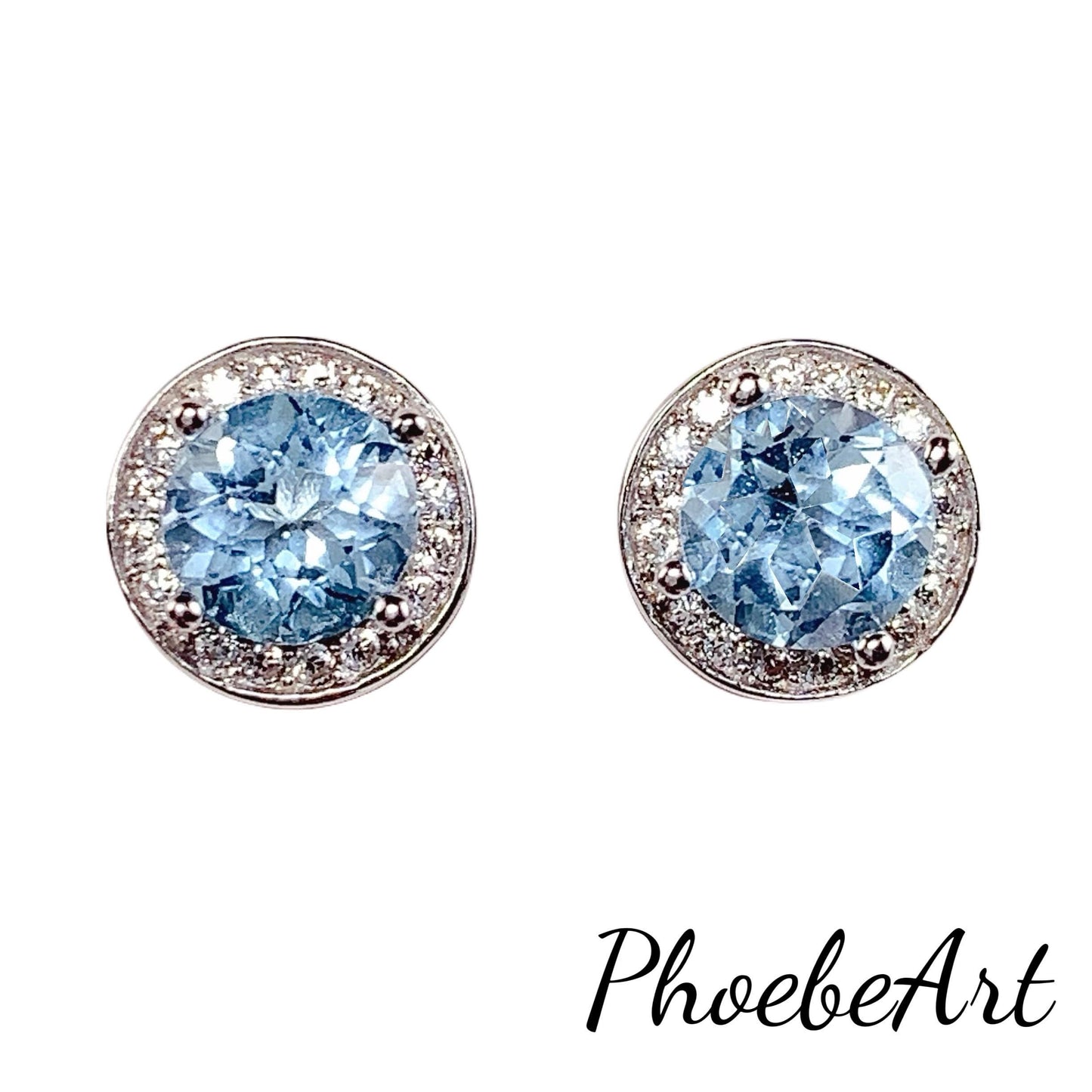 Sky Blue Topaz Earrings: 18k Gold Plated Sterling Silver, Round Cut