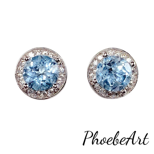 Sky Blue Topaz Earrings: 18k Gold Plated Sterling Silver, Round Cut