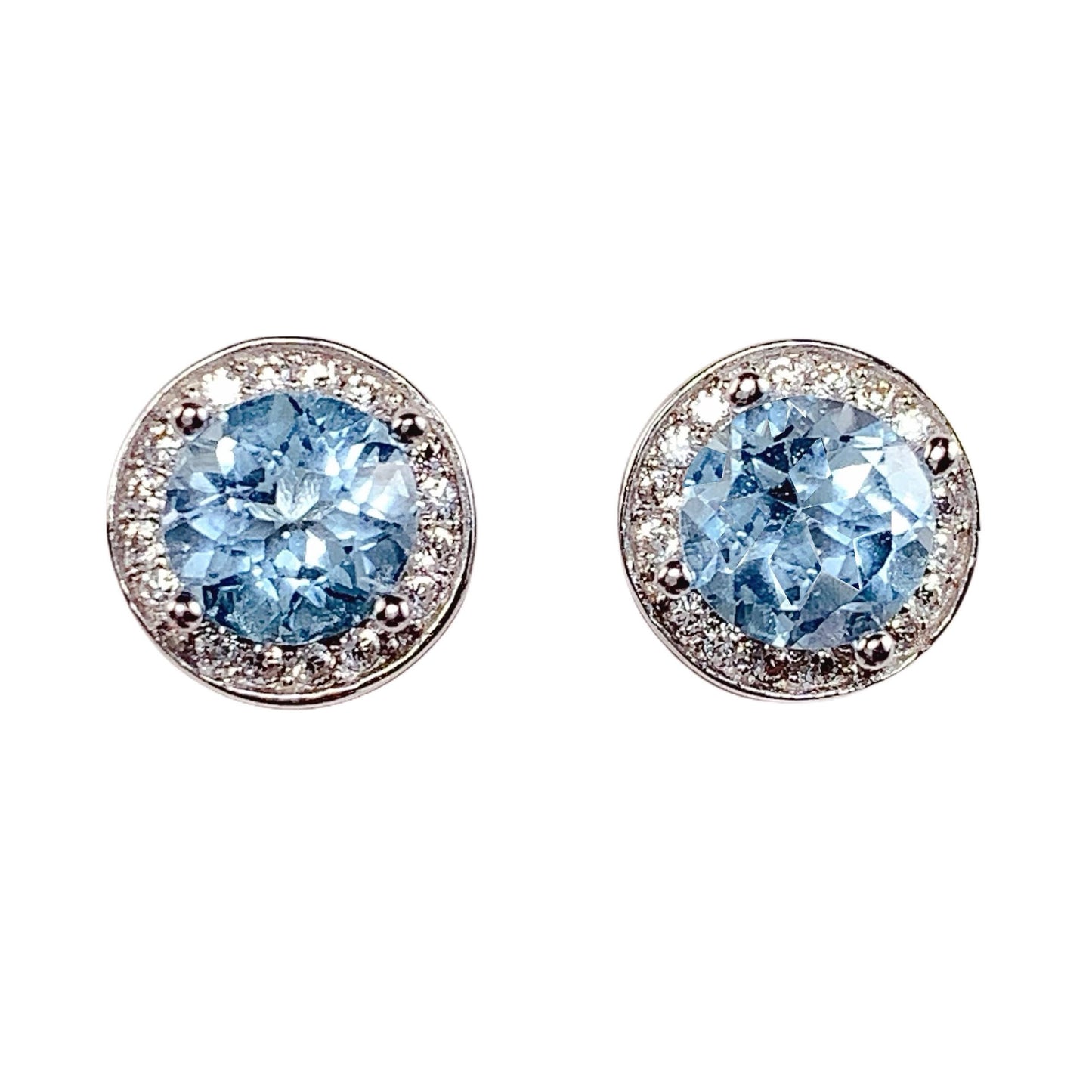 Sky Blue Topaz Earrings: 18k Gold Plated Sterling Silver, Round Cut